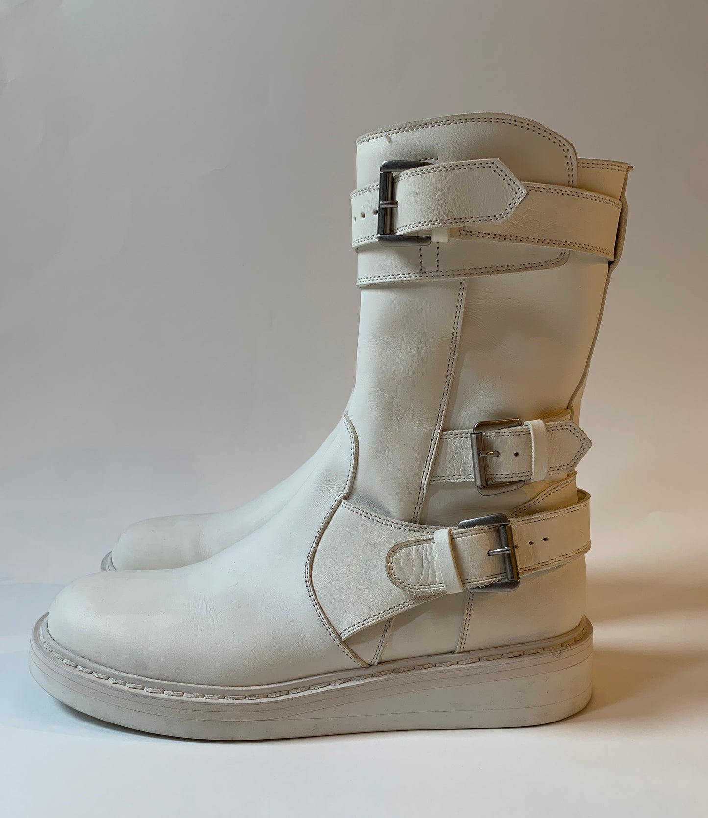 Ann Demeulemeester 2001 Collection Women's White Leather Jodhpur Belts Boots Antwerp 6