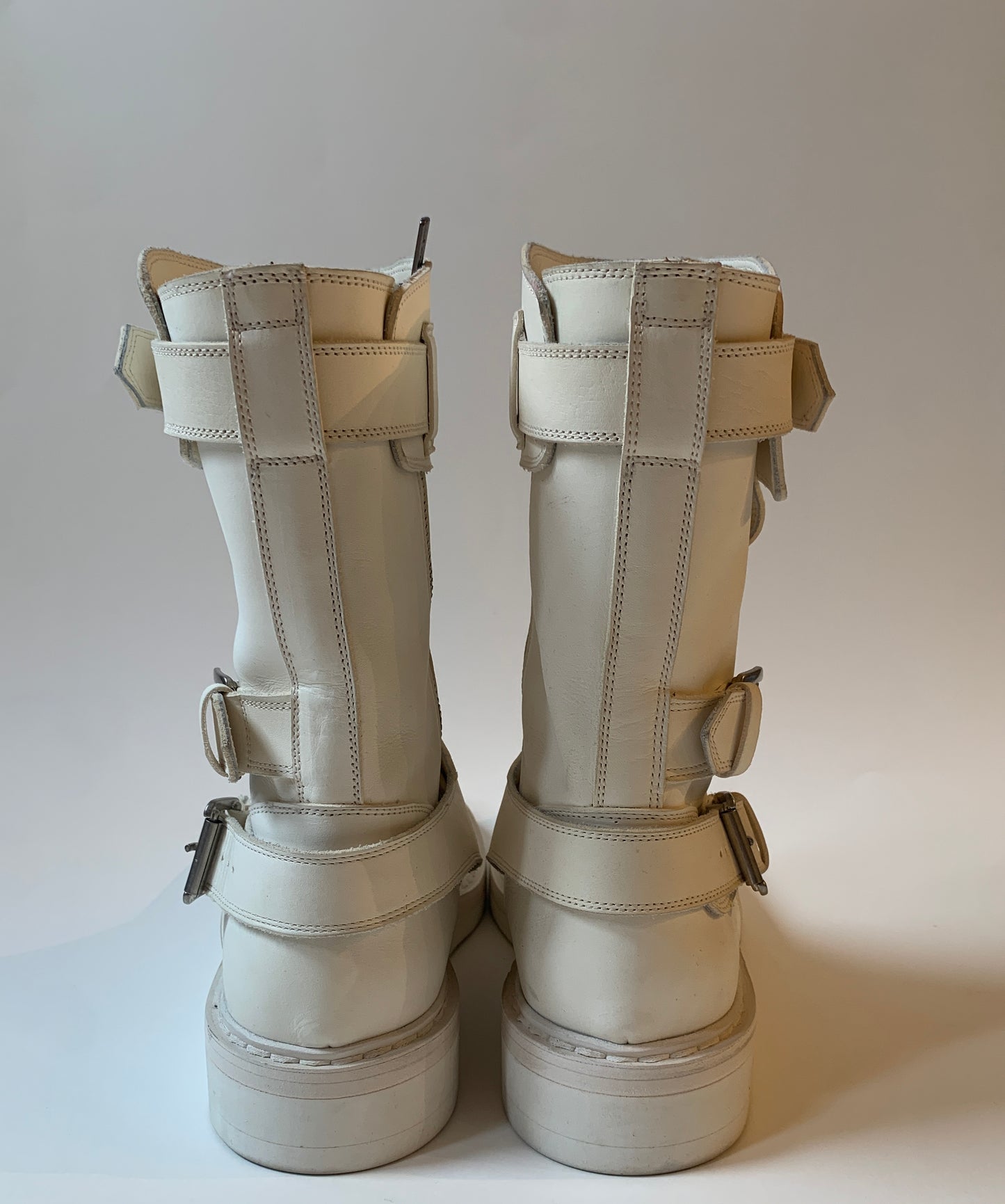 Ann Demeulemeester 2001 Collection Women's White Leather Jodhpur Belts Boots Antwerp 6