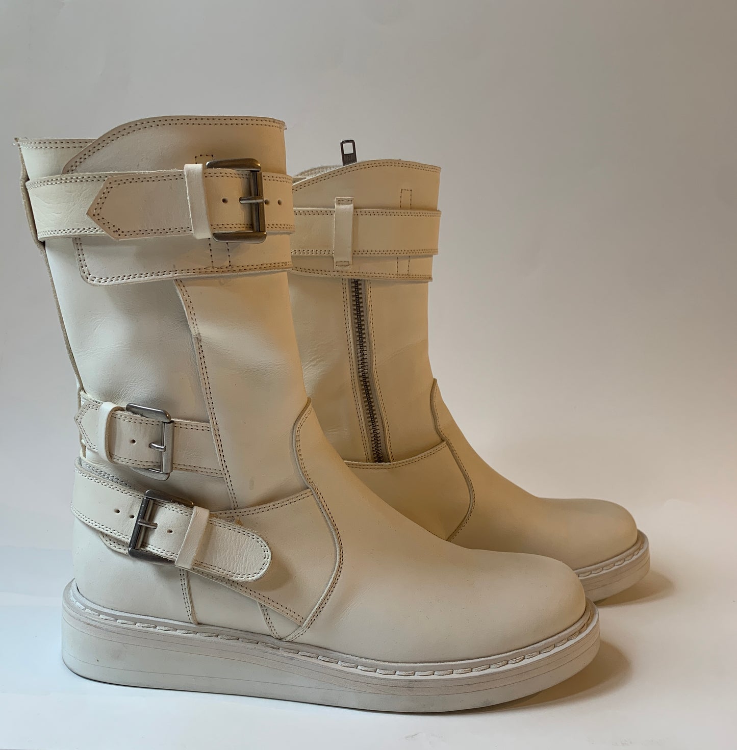 Ann Demeulemeester 2001 Collection Women's White Leather Jodhpur Belts Boots Antwerp 6
