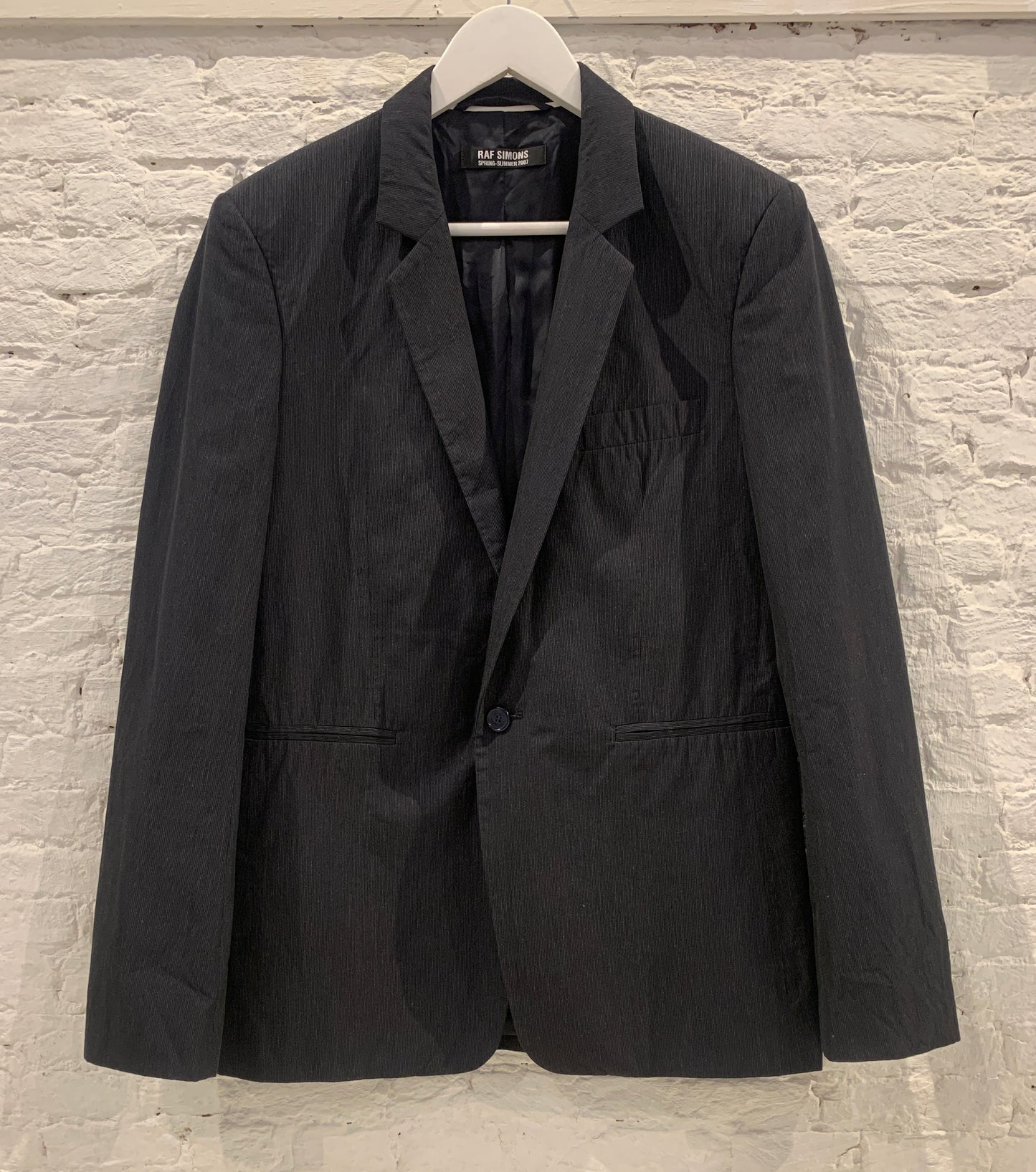 Raf Simons Spring Summer 2007 Collection Striped Black Cotton Tailored Single Button Blazer