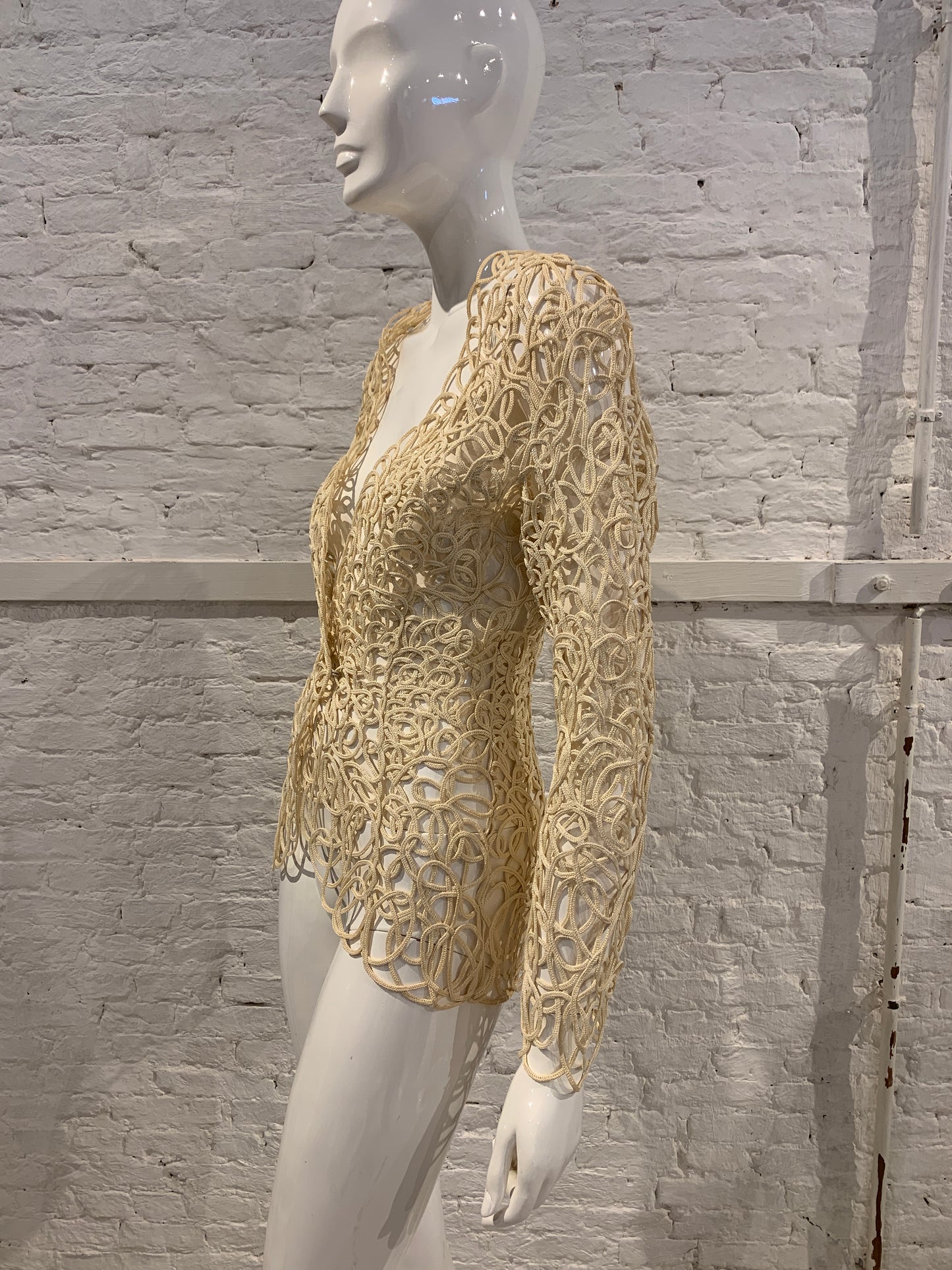 1980s /90s Thierry Mugler Paris Cream Macrame Sculptured Rayon Jacket