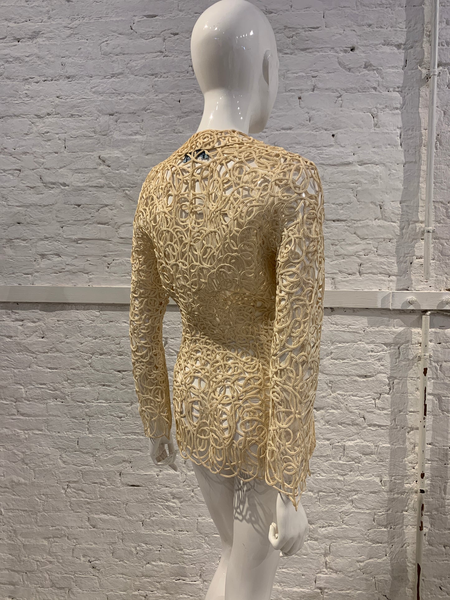 1980s /90s Thierry Mugler Paris Cream Macrame Sculptured Rayon Jacket