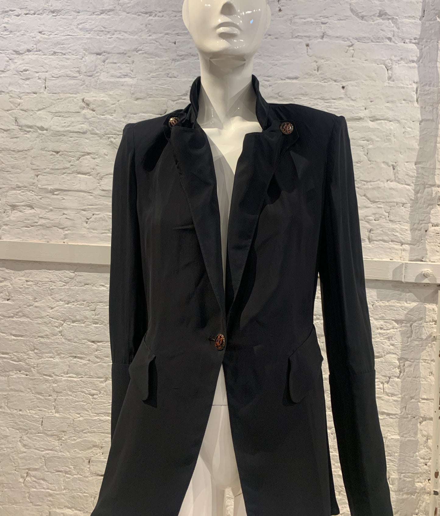 Balenciaga by Nicolas Ghesquière, S/S 2005 Black Viscose Military Semi Sheer Blazer