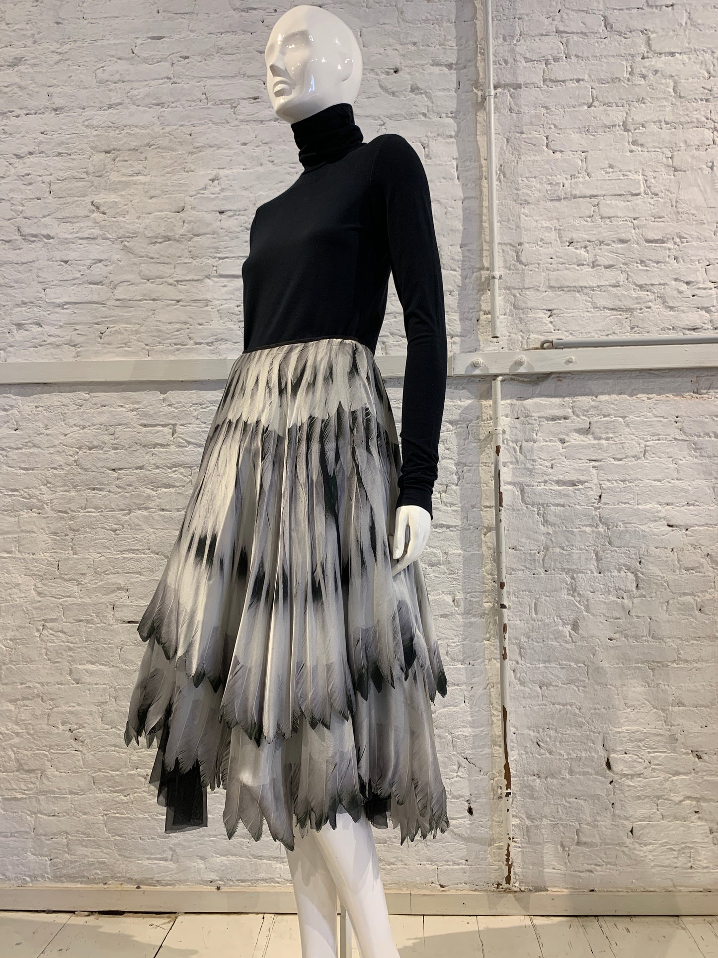 Alexander McQueen, Feather print laser cut silk skirt