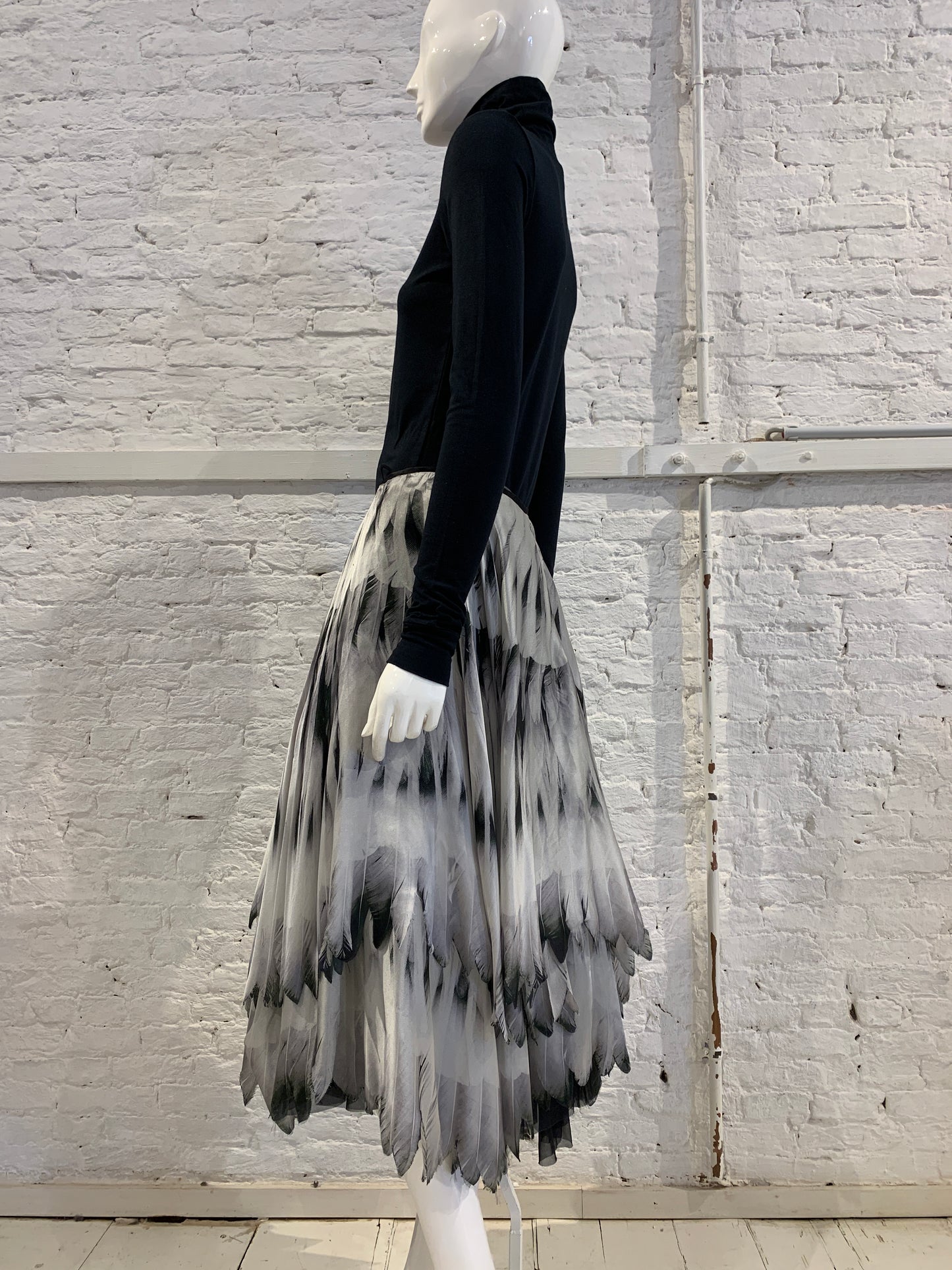 Alexander McQueen, Feather print laser cut silk skirt
