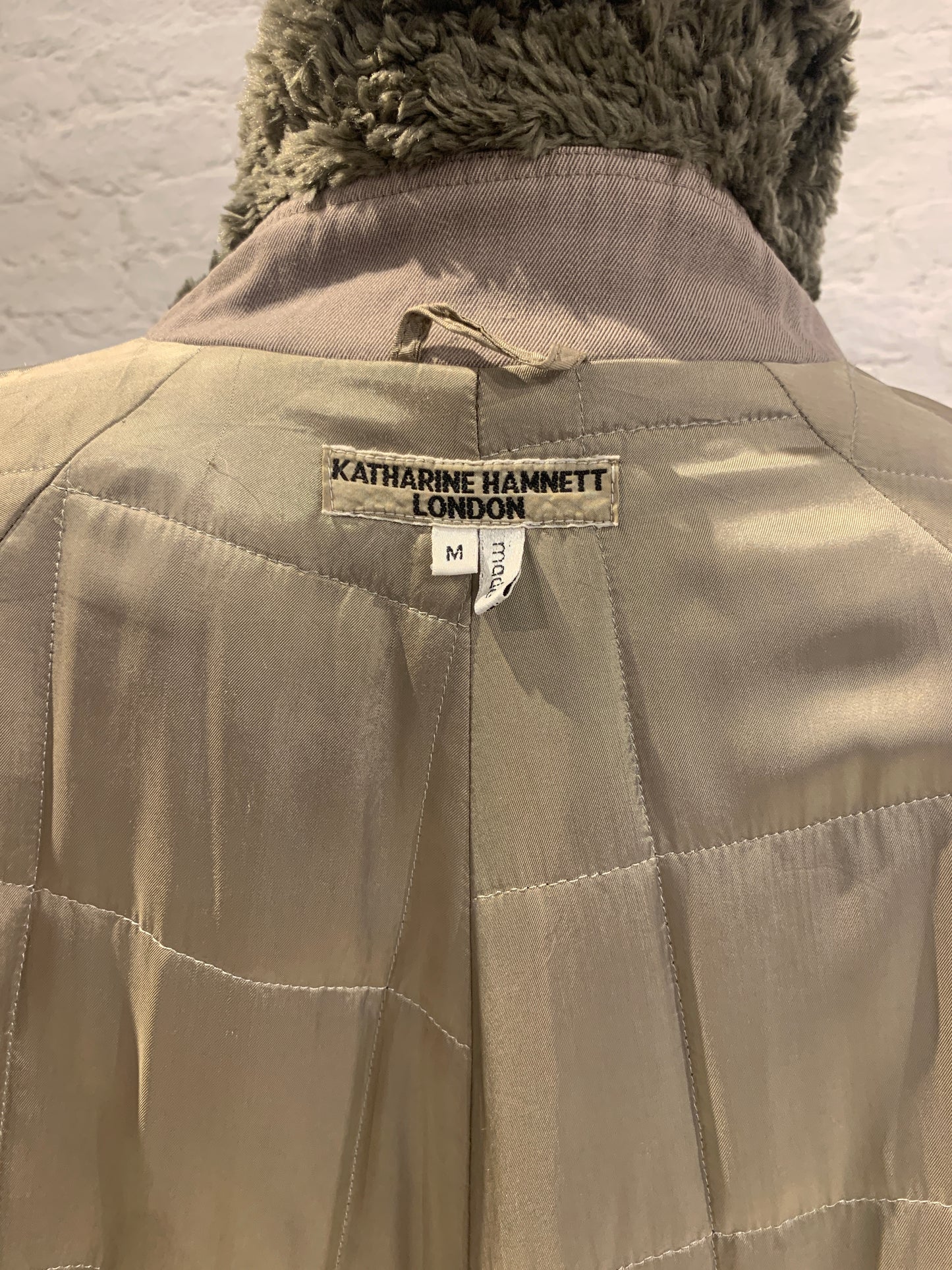 Katharine Hamnett Mens 1980s Oversized military coat with faux fur collar
