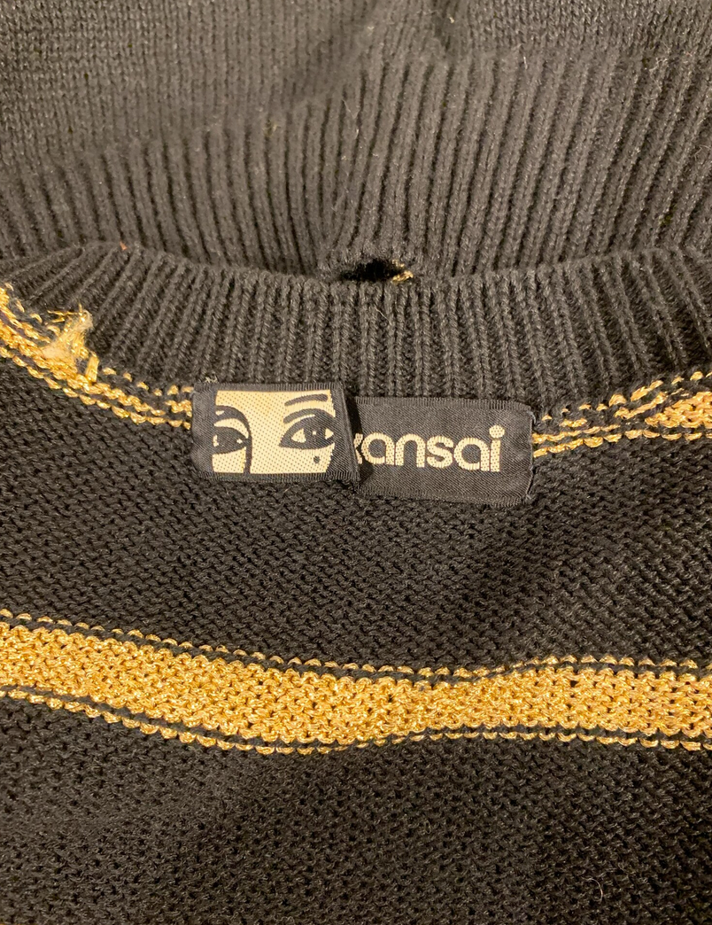 Rare Vintage 1970s Kansai Yamomoto Zebra, Black and Gold Lurex Striped Knit Pullover