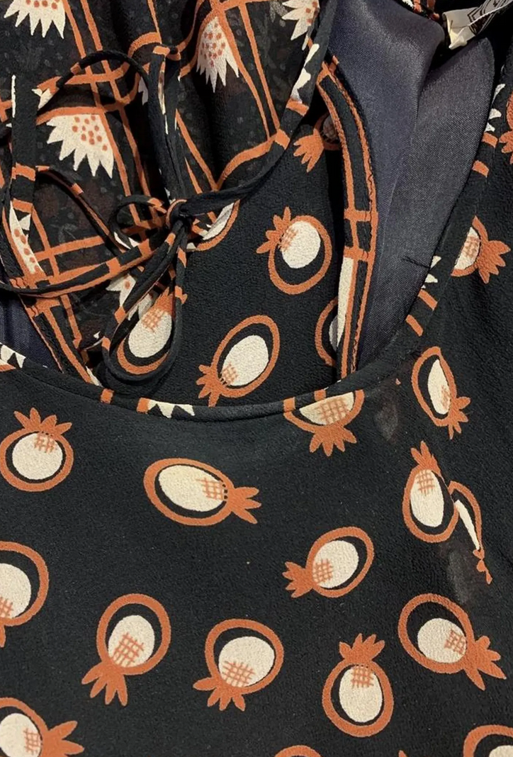 Rare Vintage 1970s Ossie Clark For Radley, Celia Birtwell Print Deco Layered Three Tiers Dress