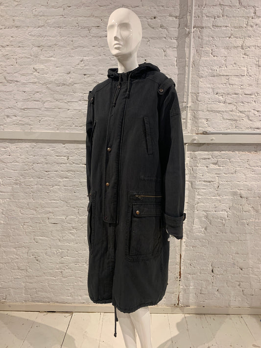 Vintage Veronique Branquinho Cotton Striped Slouchy Hooded Parka