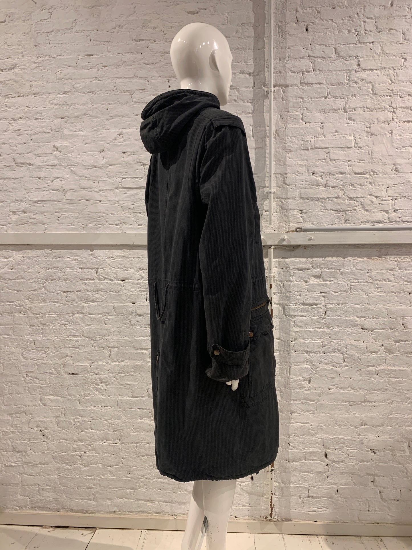 Vintage Veronique Branquinho Cotton Striped Slouchy Hooded Parka