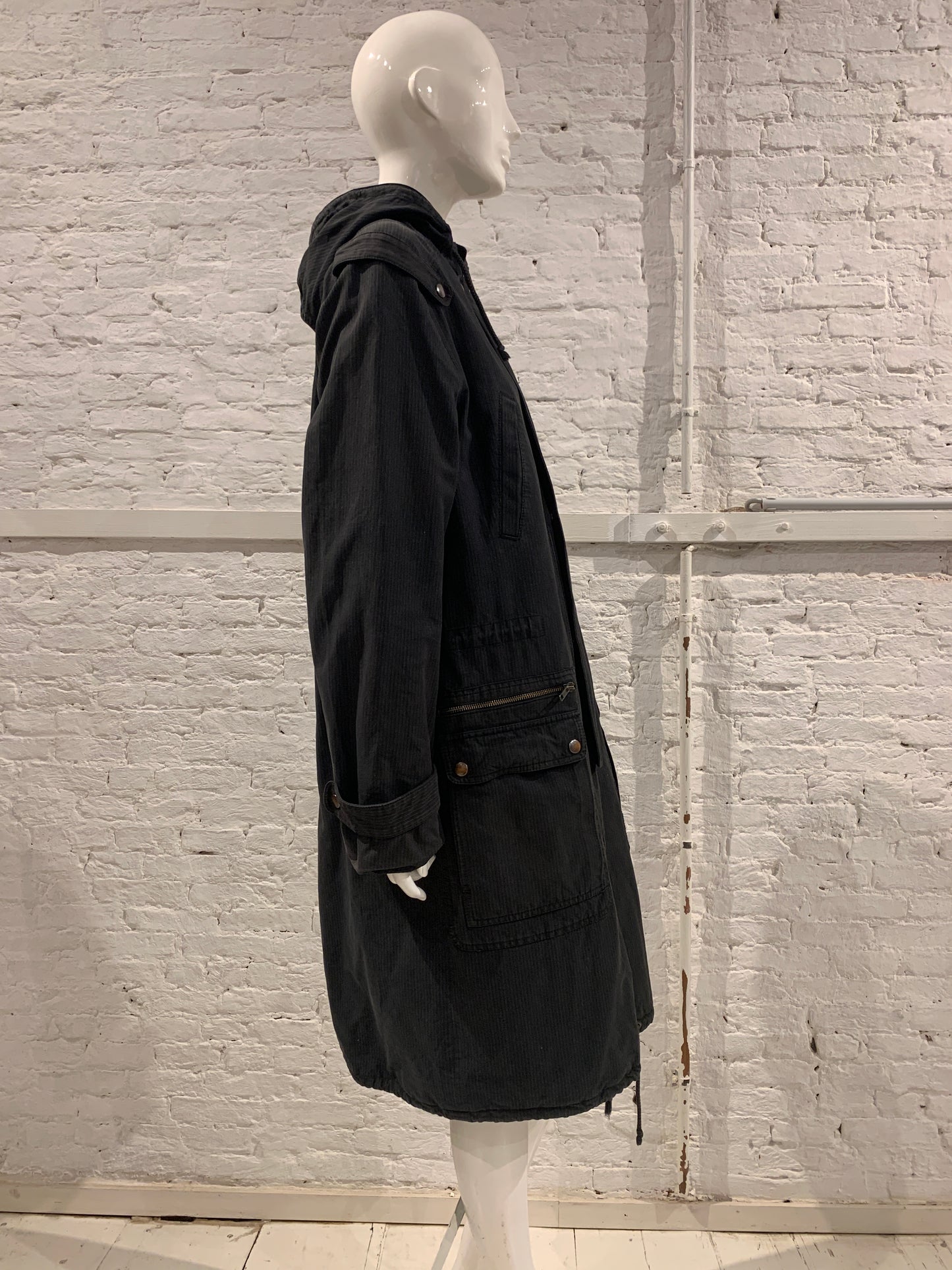 Vintage Veronique Branquinho Cotton Striped Slouchy Hooded Parka