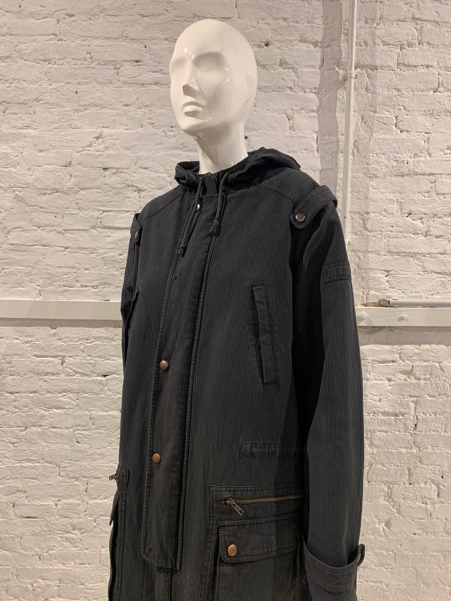 Vintage Veronique Branquinho Cotton Striped Slouchy Hooded Parka