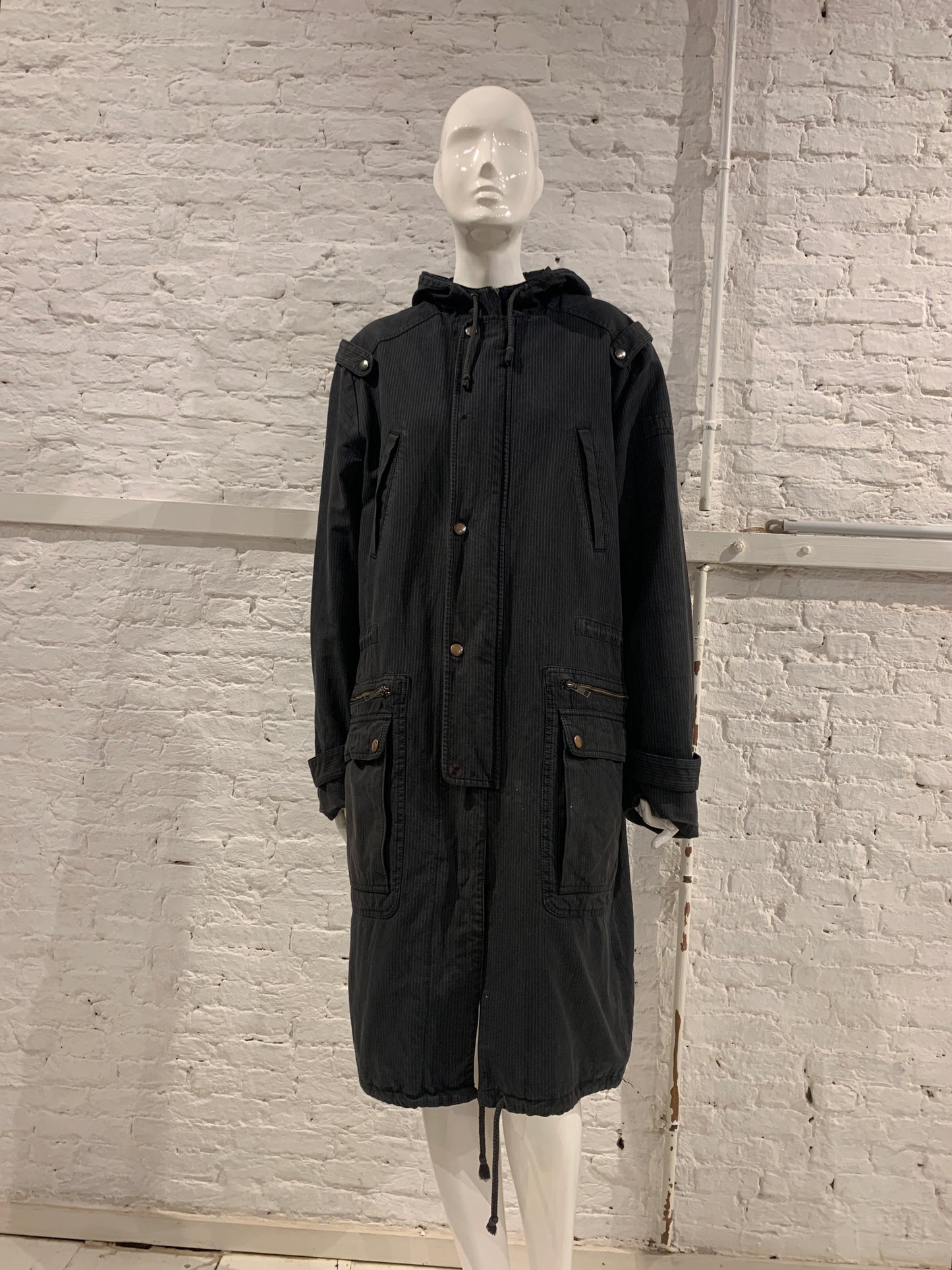 Vintage Veronique Branquinho Cotton Striped Slouchy Hooded Parka