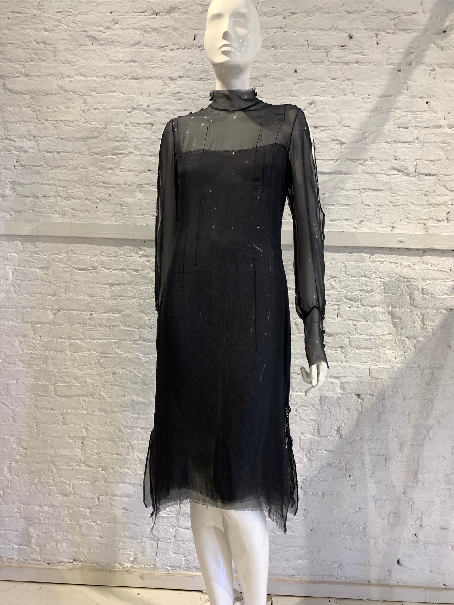 Vintage 1990s/2000 Jurgi Persoons Vintage Black Chiffon Dress with chain detail