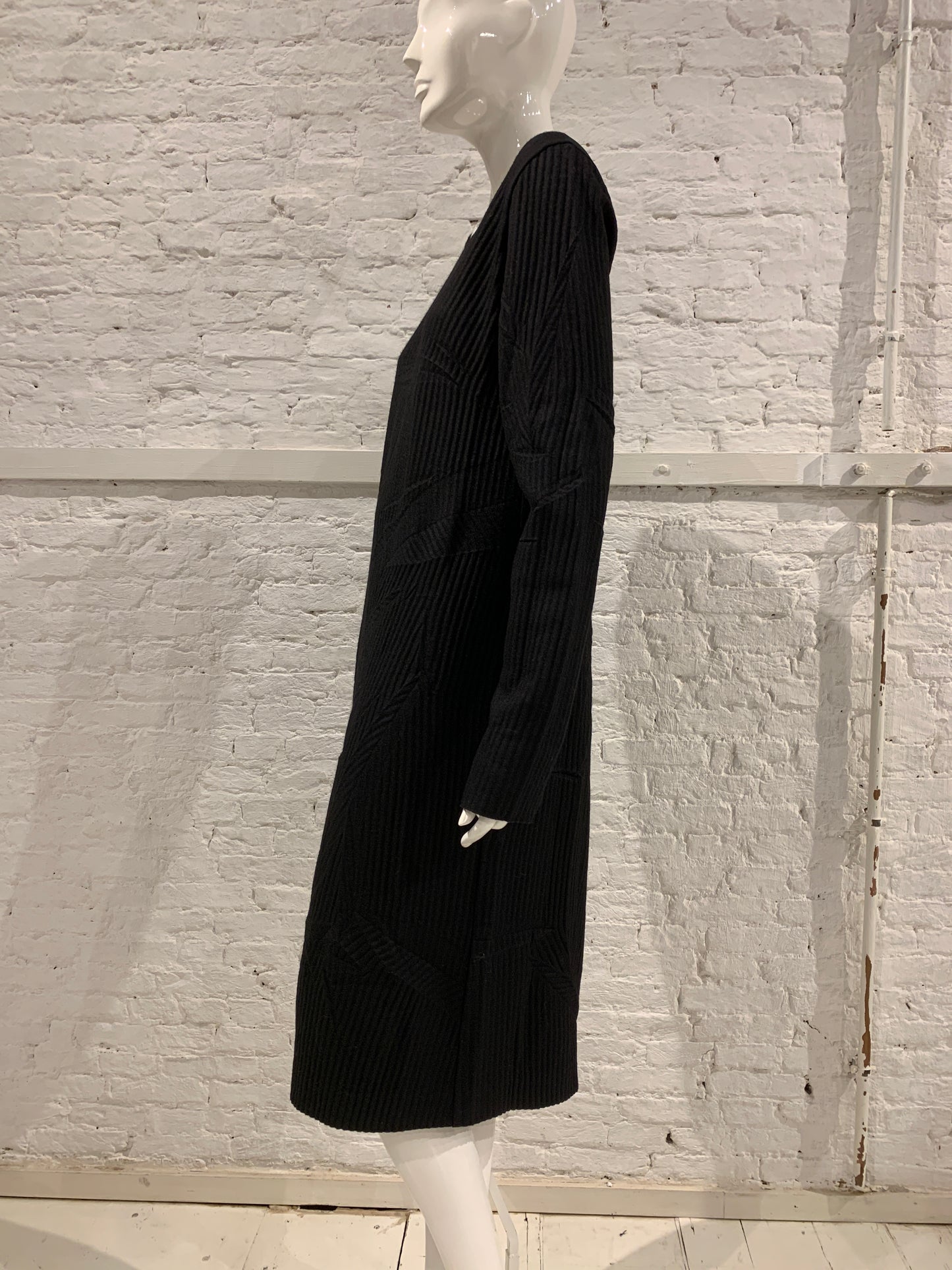 Vintage Maison Martin Margiela Black Wool Dress, Permanent Crease And Semi  Sheer Back