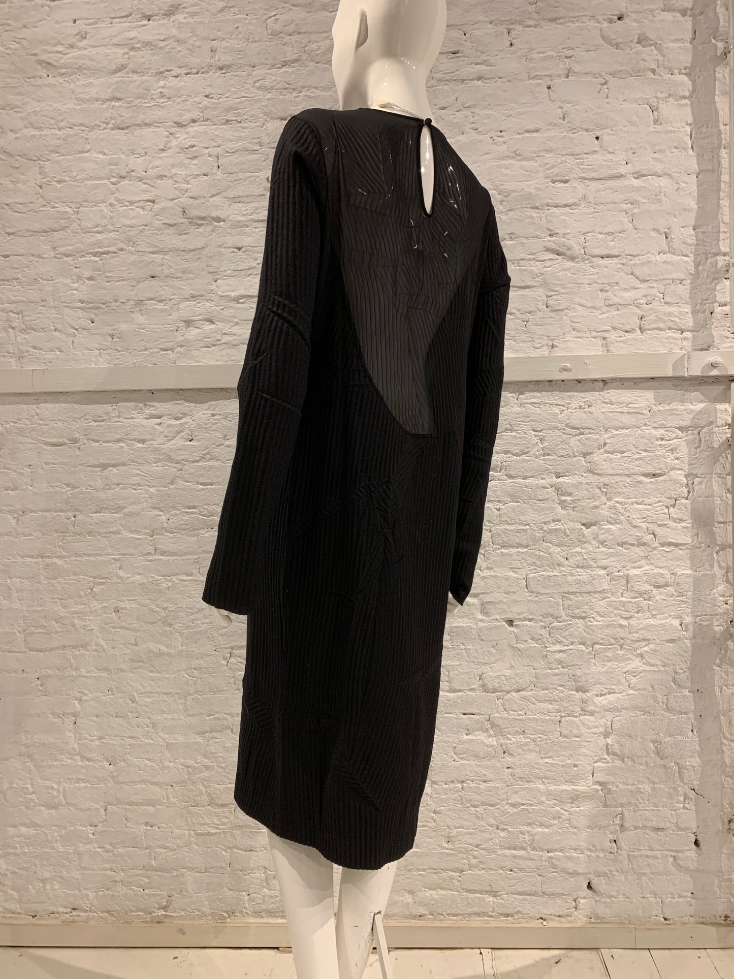 Vintage Maison Martin Margiela Black Wool Dress, Permanent Crease And Semi  Sheer Back