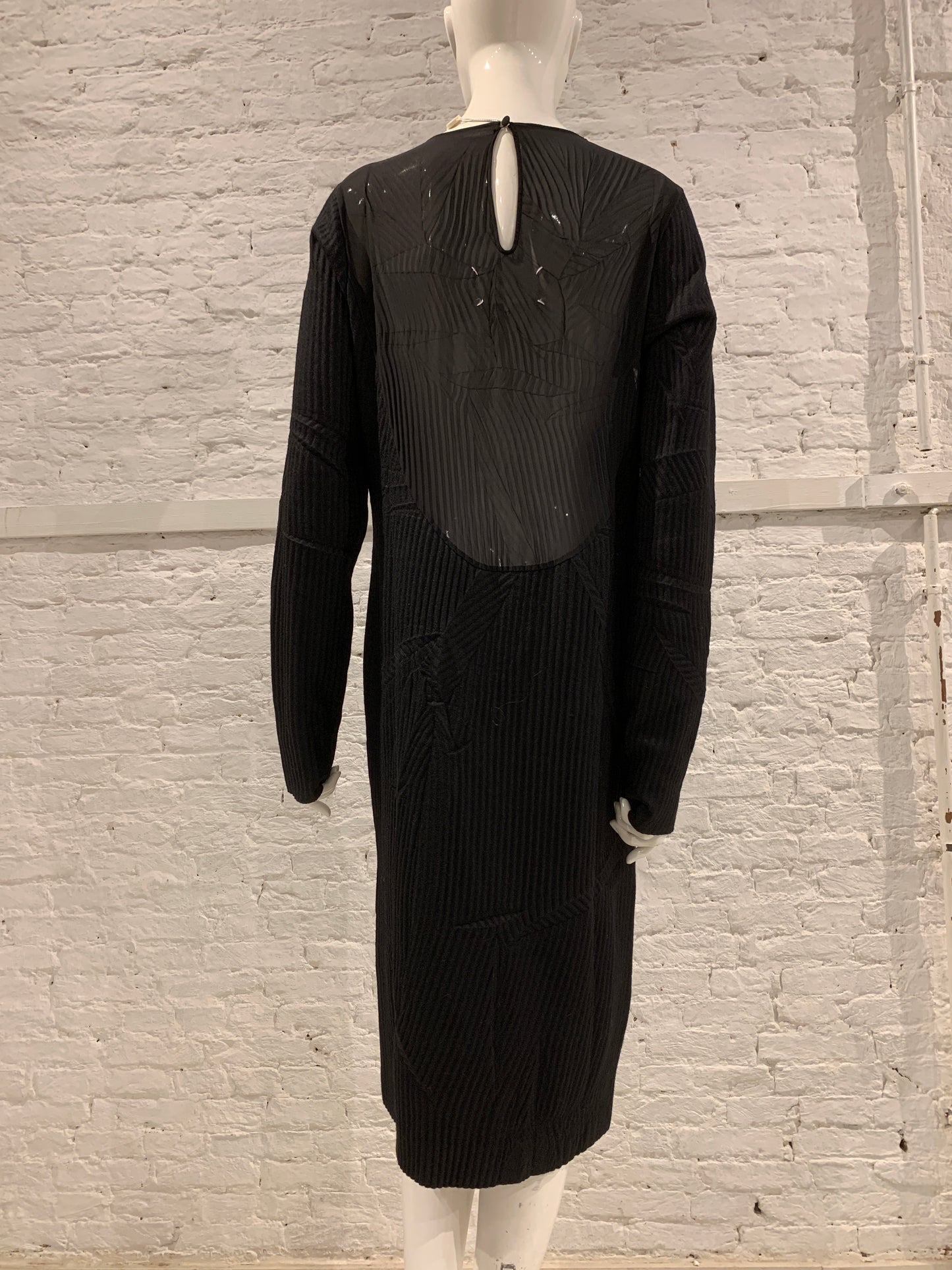 Vintage Maison Martin Margiela Black Wool Dress, Permanent Crease And Semi  Sheer Back