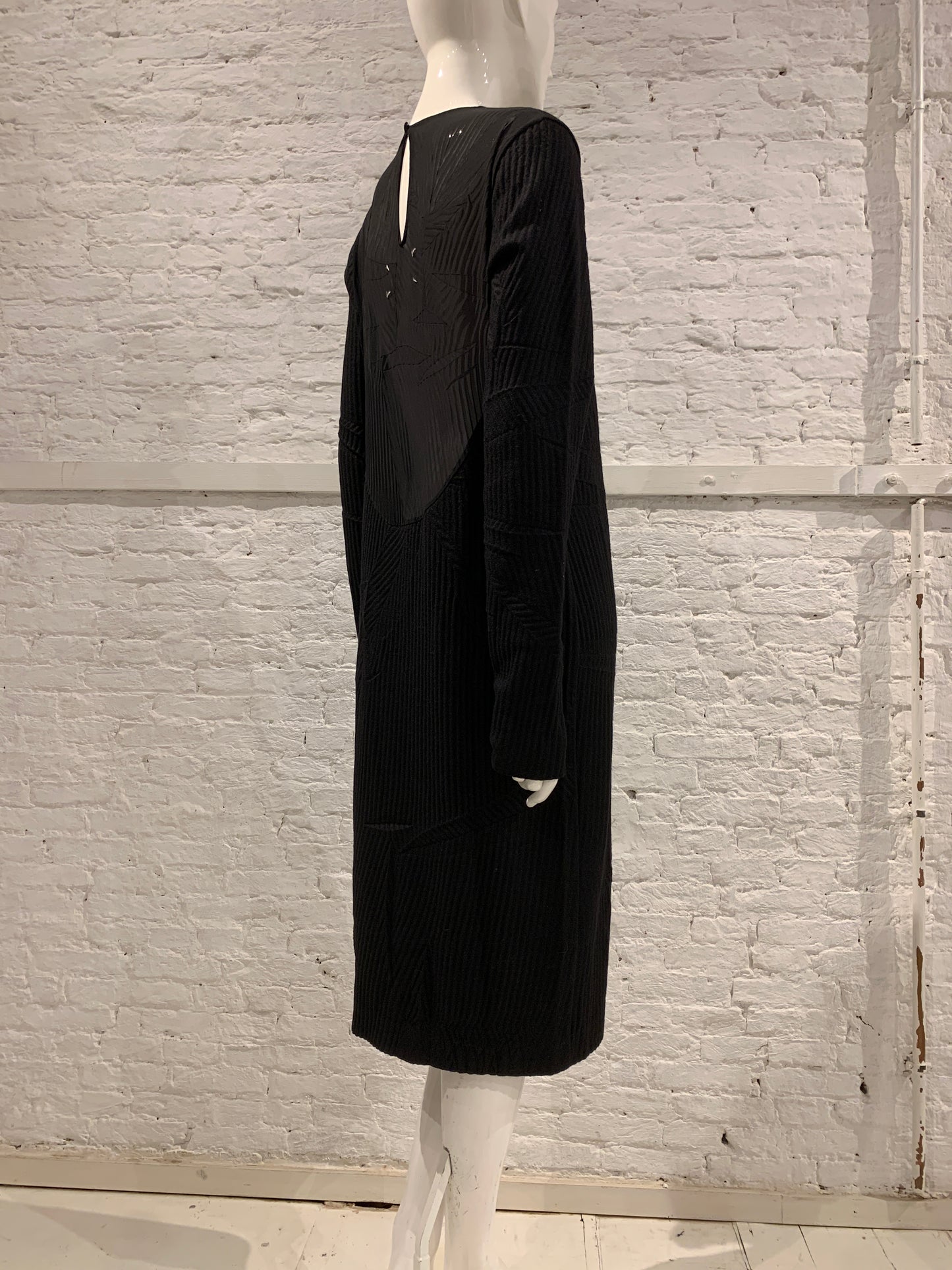Vintage Maison Martin Margiela Black Wool Dress, Permanent Crease And Semi  Sheer Back