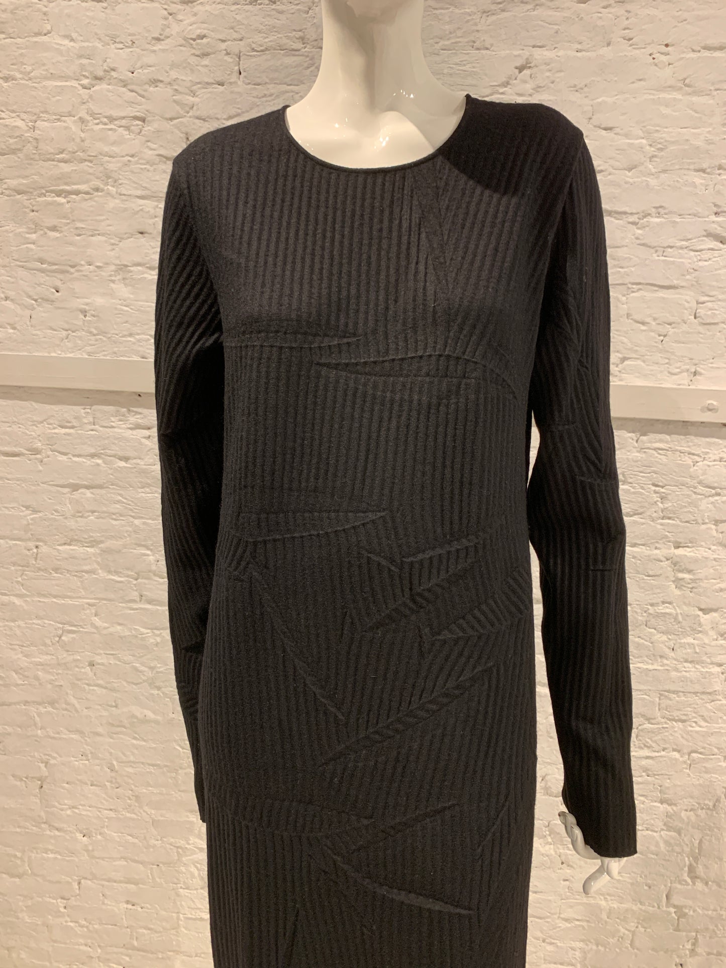 Vintage Maison Martin Margiela Black Wool Dress, Permanent Crease And Semi  Sheer Back