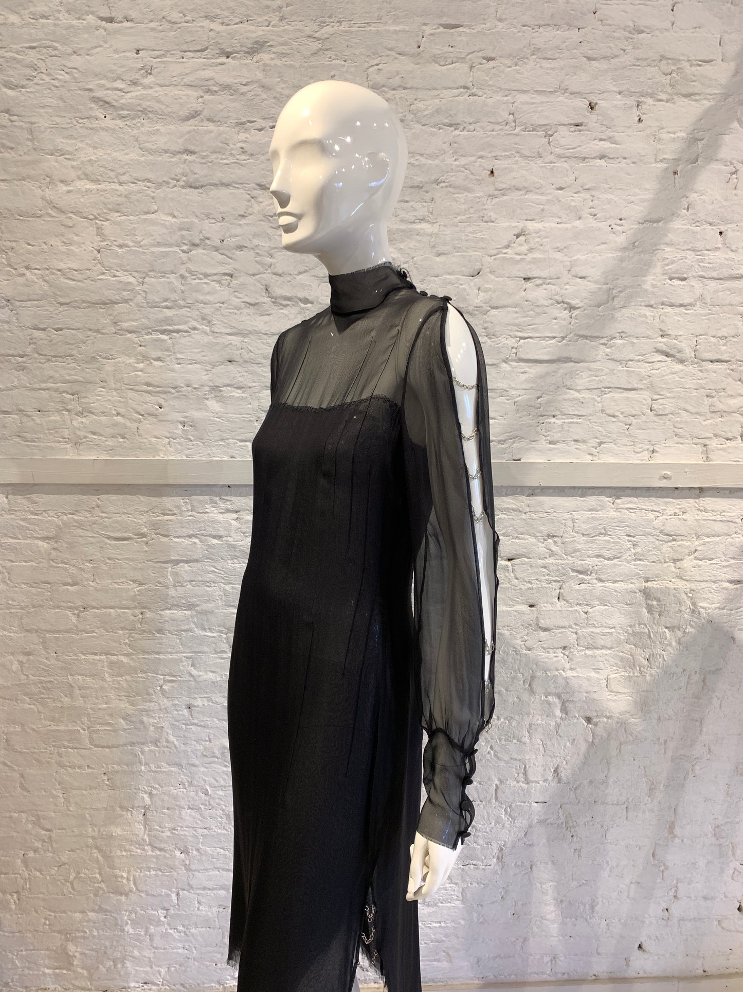 Vintage 1990s/2000 Jurgi Persoons Vintage Black Chiffon Dress with chain detail