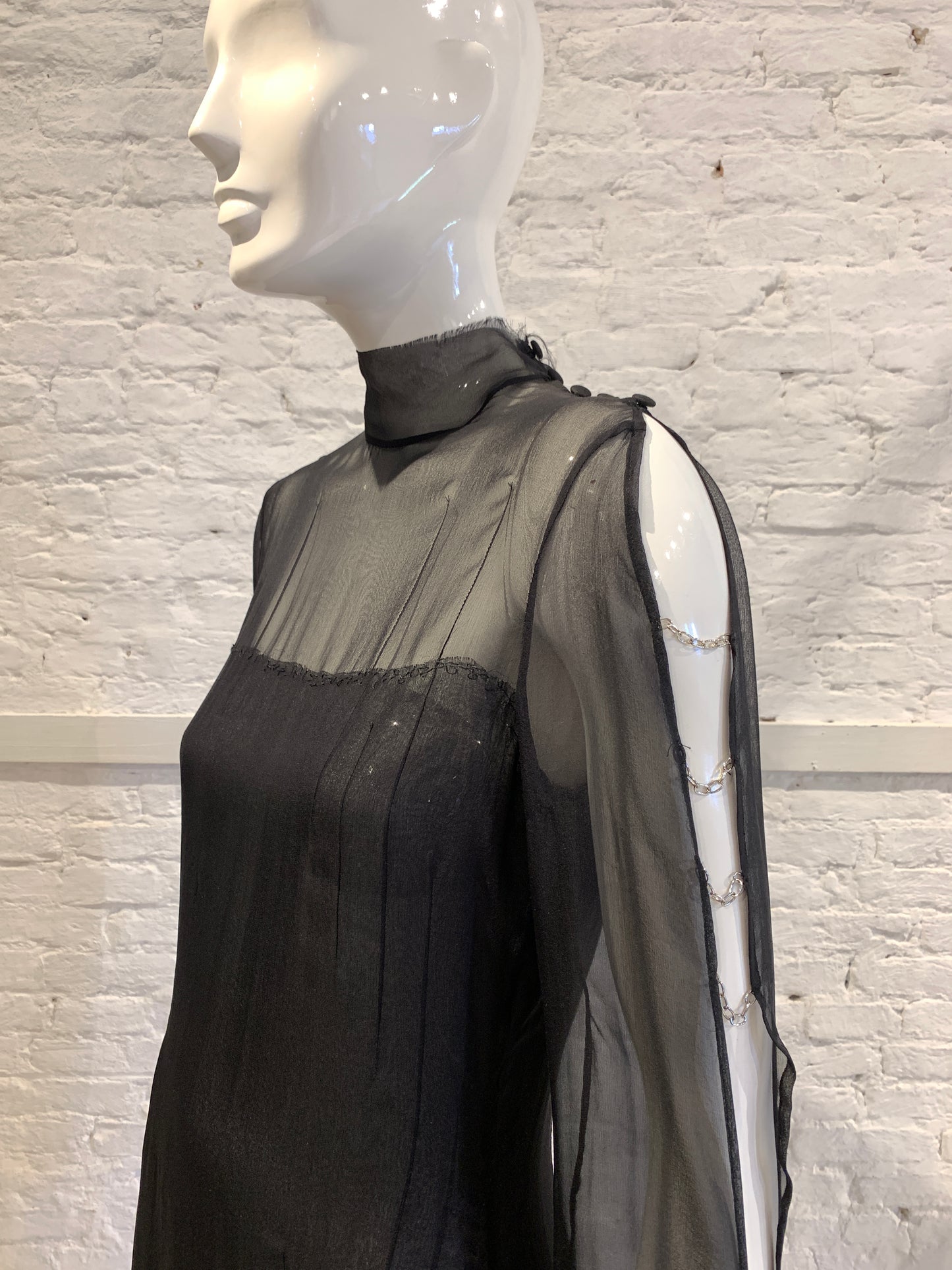 Vintage 1990s/2000 Jurgi Persoons Vintage Black Chiffon Dress with chain detail