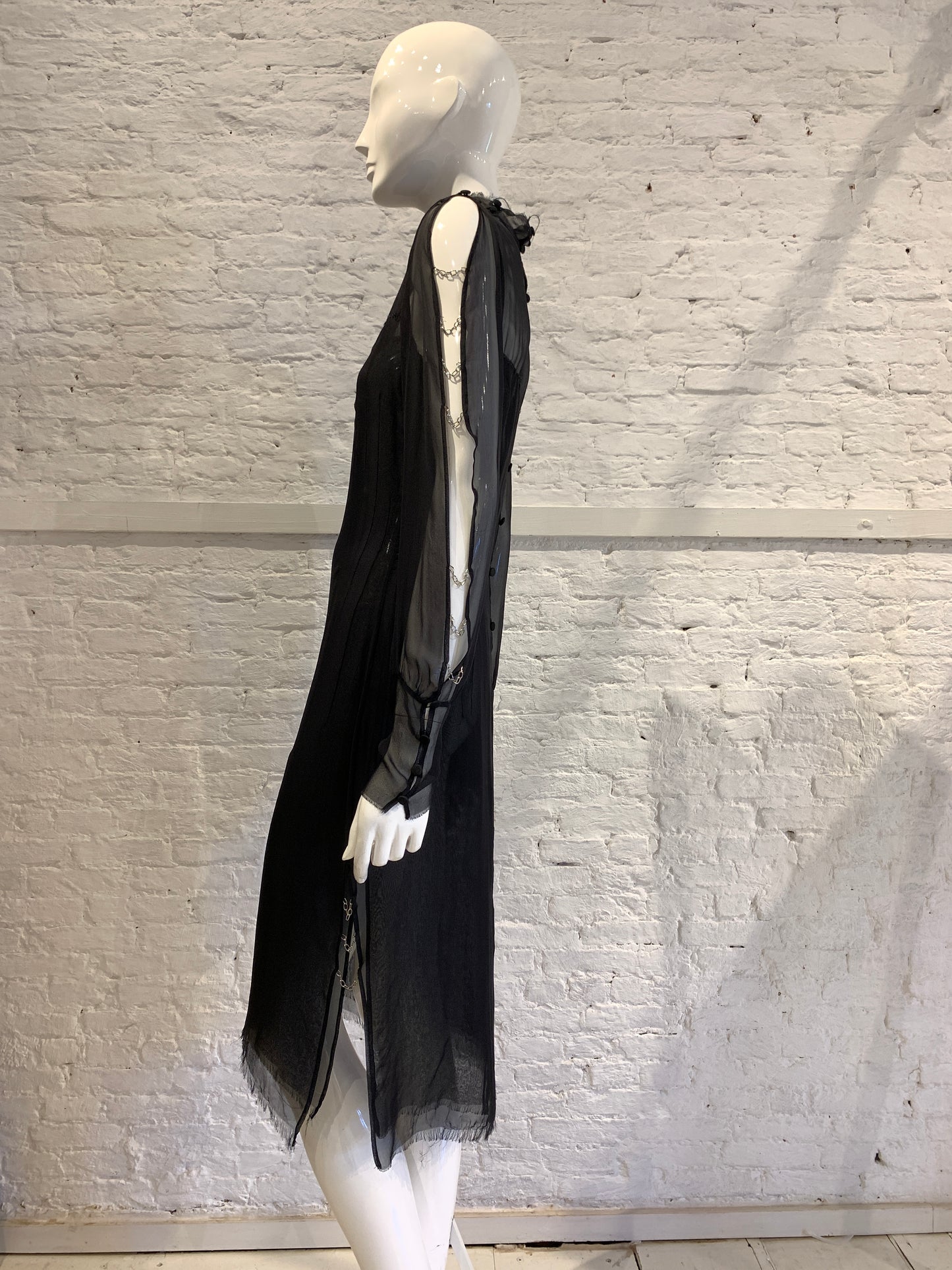Vintage 1990s/2000 Jurgi Persoons Vintage Black Chiffon Dress with chain detail