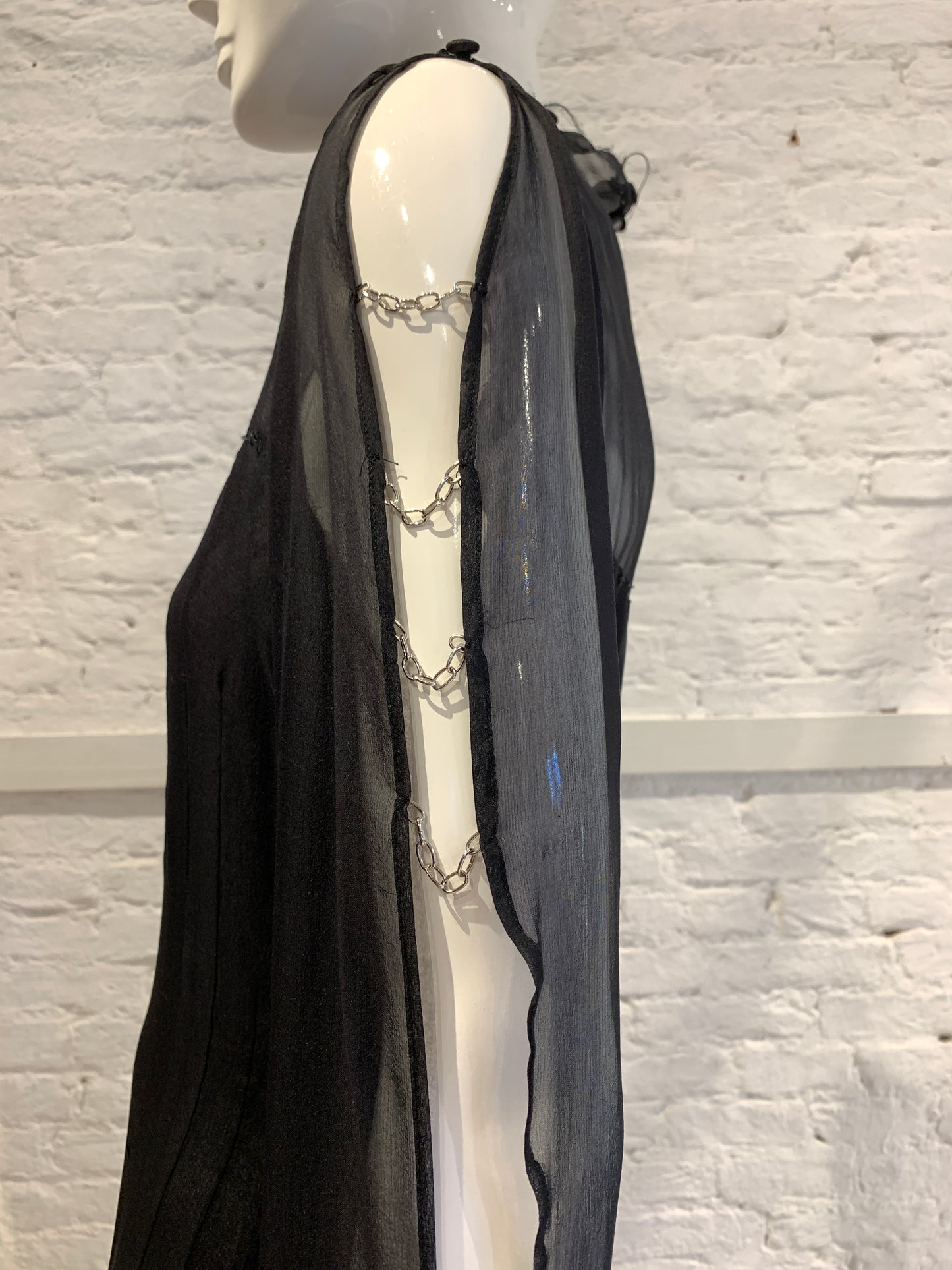 Vintage 1990s/2000 Jurgi Persoons Vintage Black Chiffon Dress with chain detail
