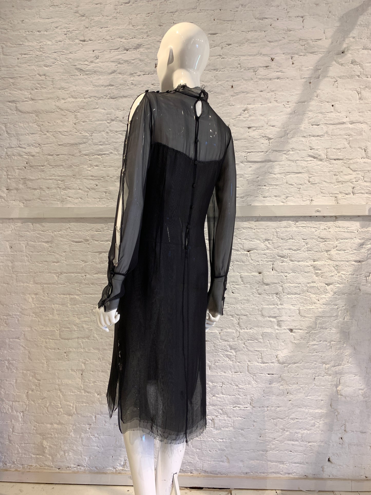 Vintage 1990s/2000 Jurgi Persoons Vintage Black Chiffon Dress with chain detail