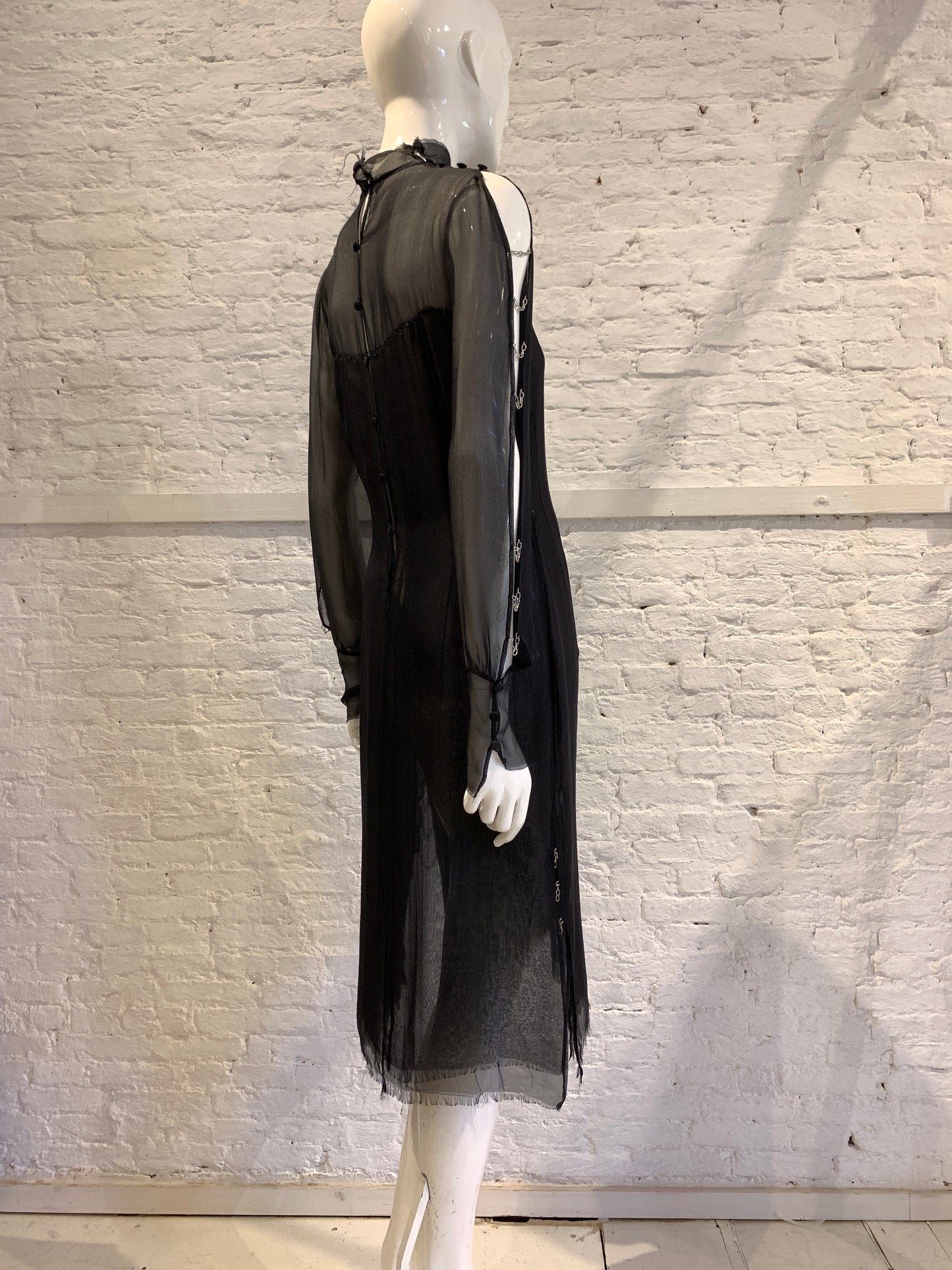 Vintage 1990s/2000 Jurgi Persoons Vintage Black Chiffon Dress with chain detail