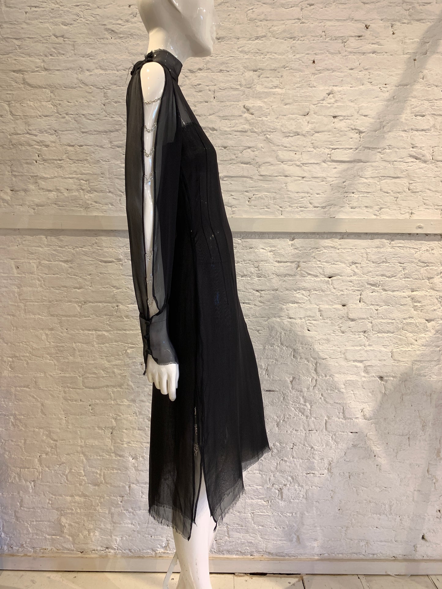 Vintage 1990s/2000 Jurgi Persoons Vintage Black Chiffon Dress with chain detail