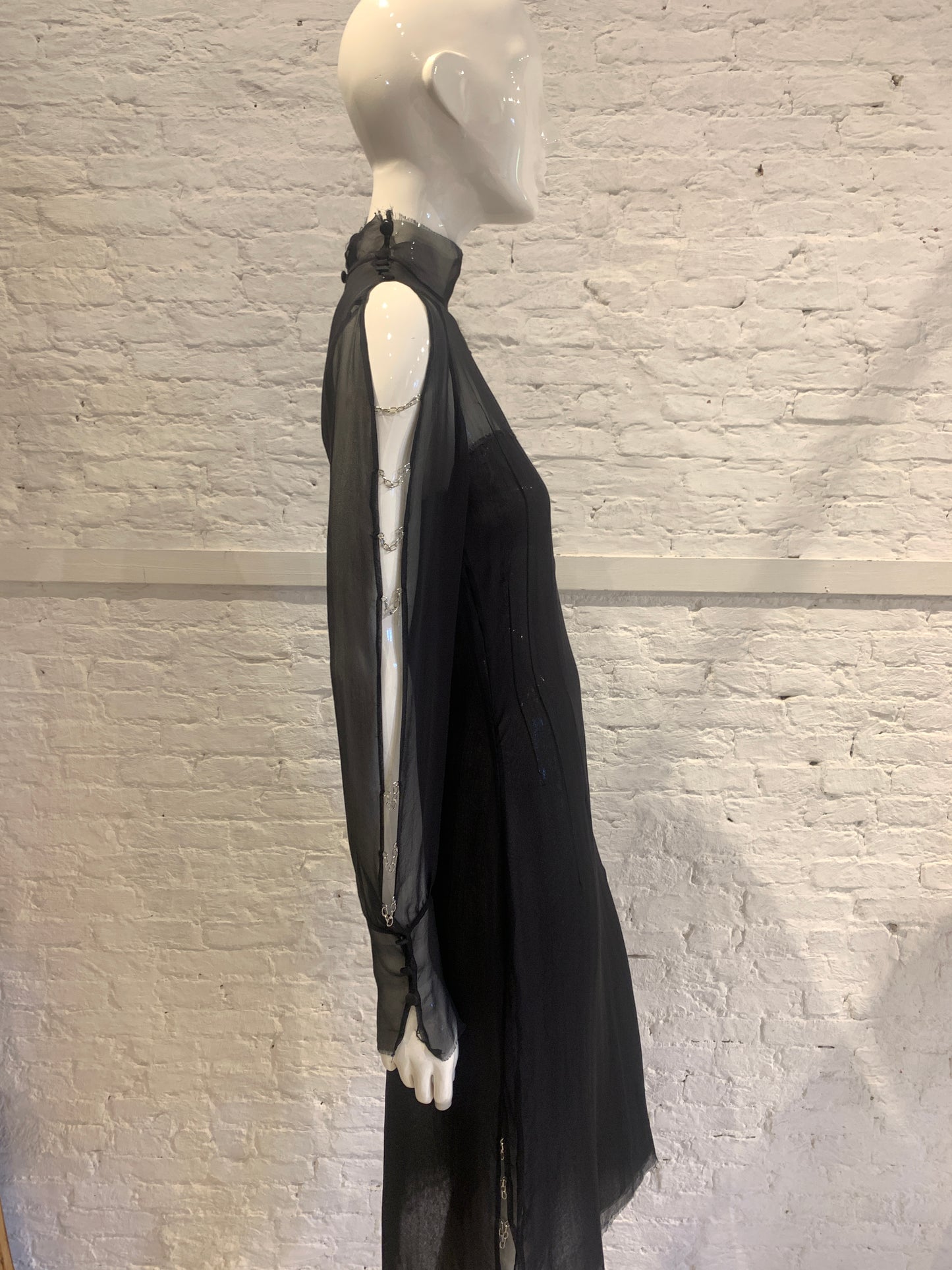 Vintage 1990s/2000 Jurgi Persoons Vintage Black Chiffon Dress with chain detail