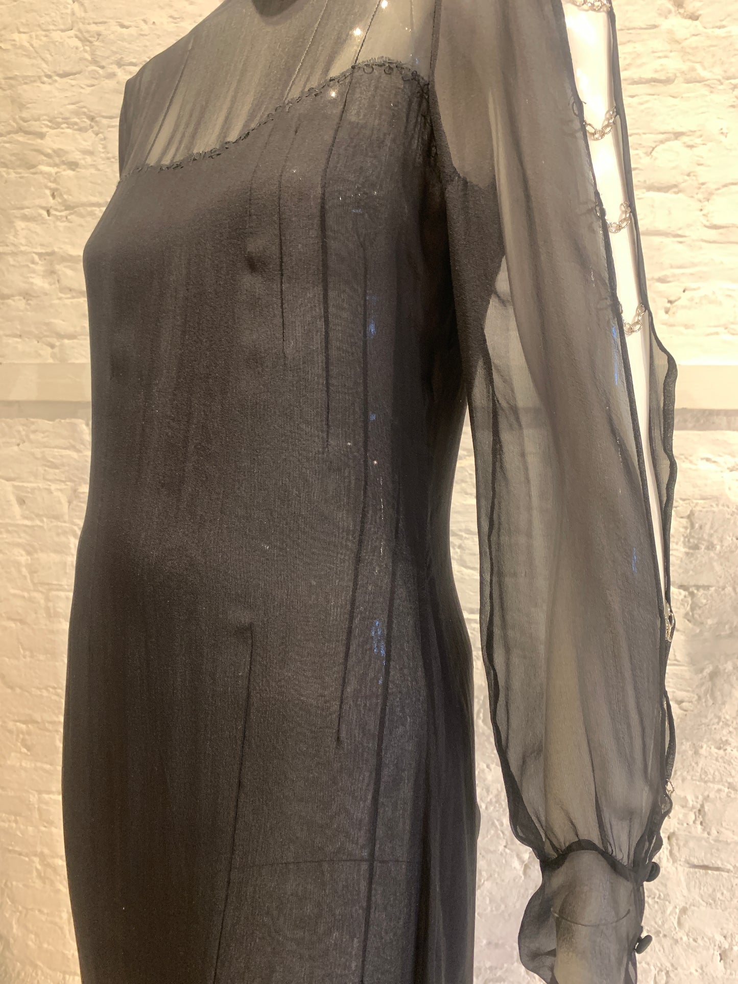 Vintage 1990s/2000 Jurgi Persoons Vintage Black Chiffon Dress with chain detail