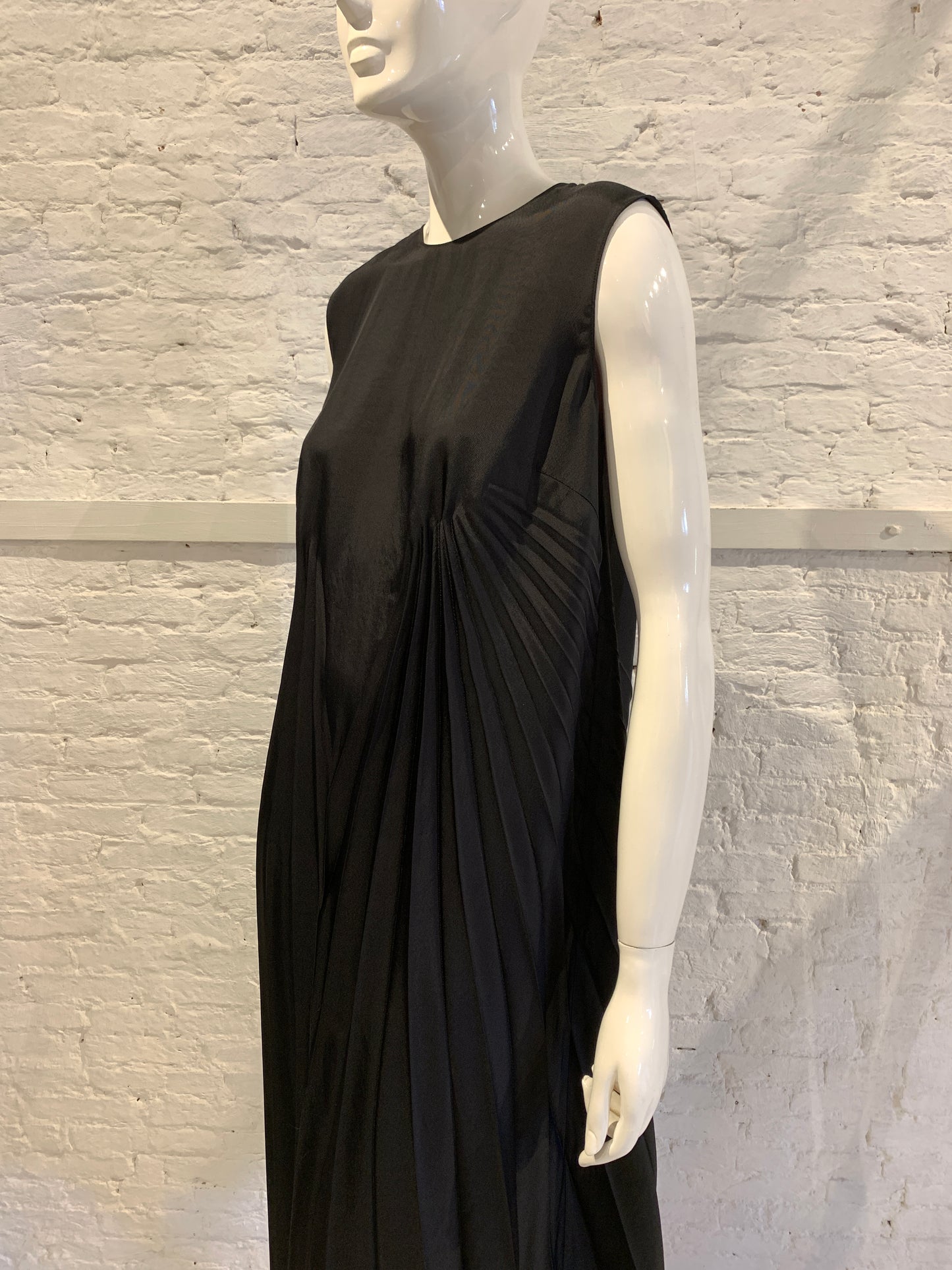 Maison Martin Margiela Black Poly Twill Shift Pleated Dress