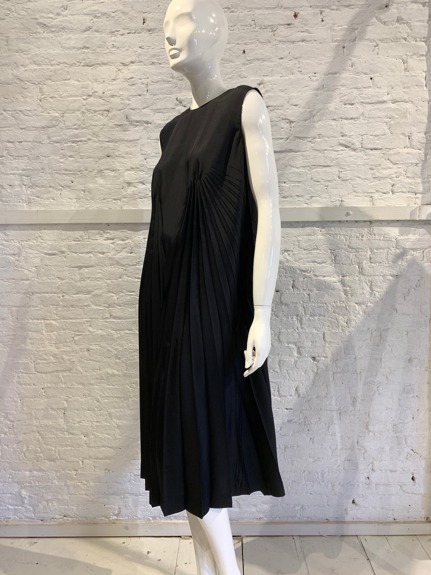 Maison Martin Margiela Black Poly Twill Shift Pleated Dress
