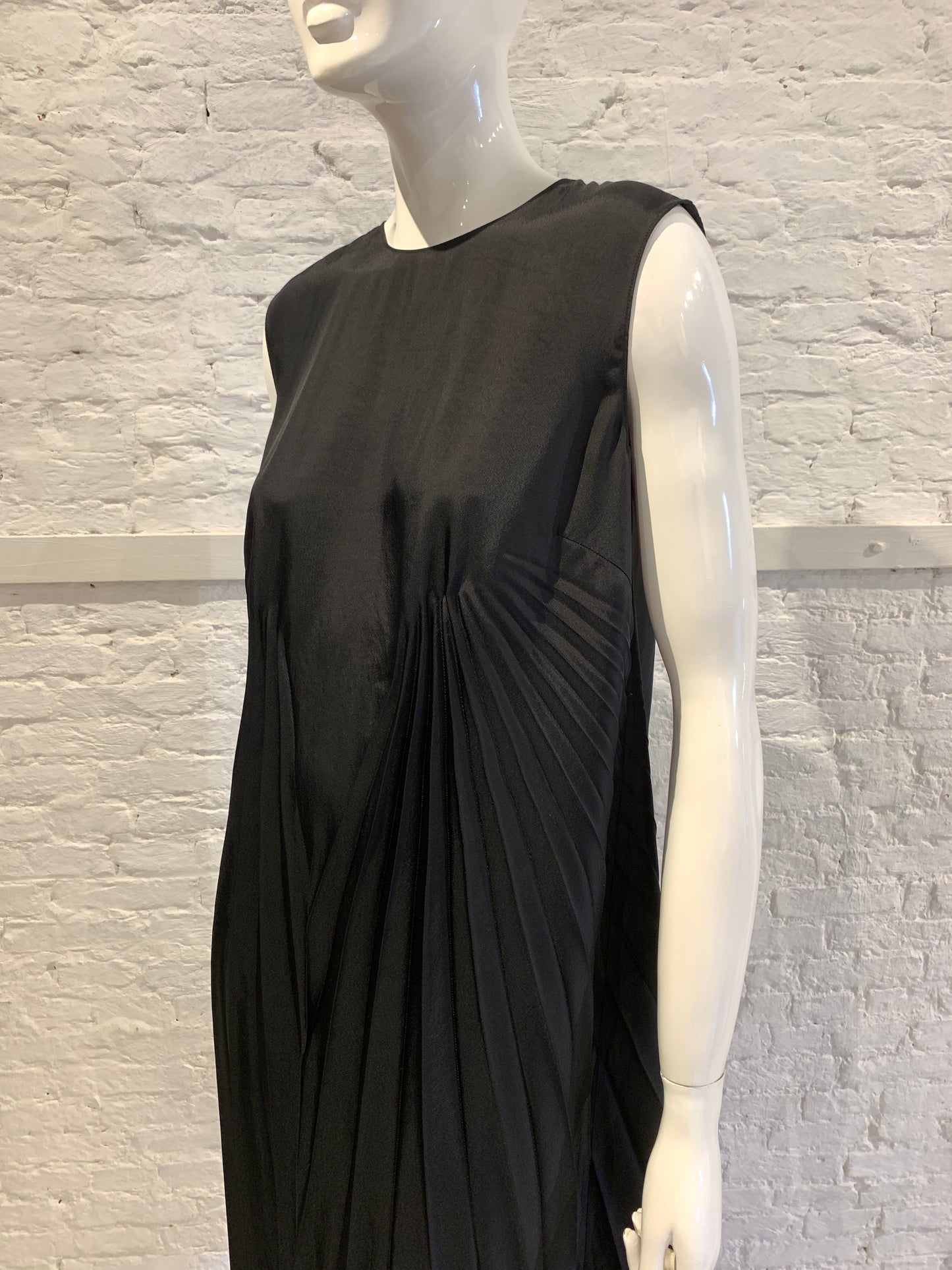 Maison Martin Margiela Black Poly Twill Shift Pleated Dress