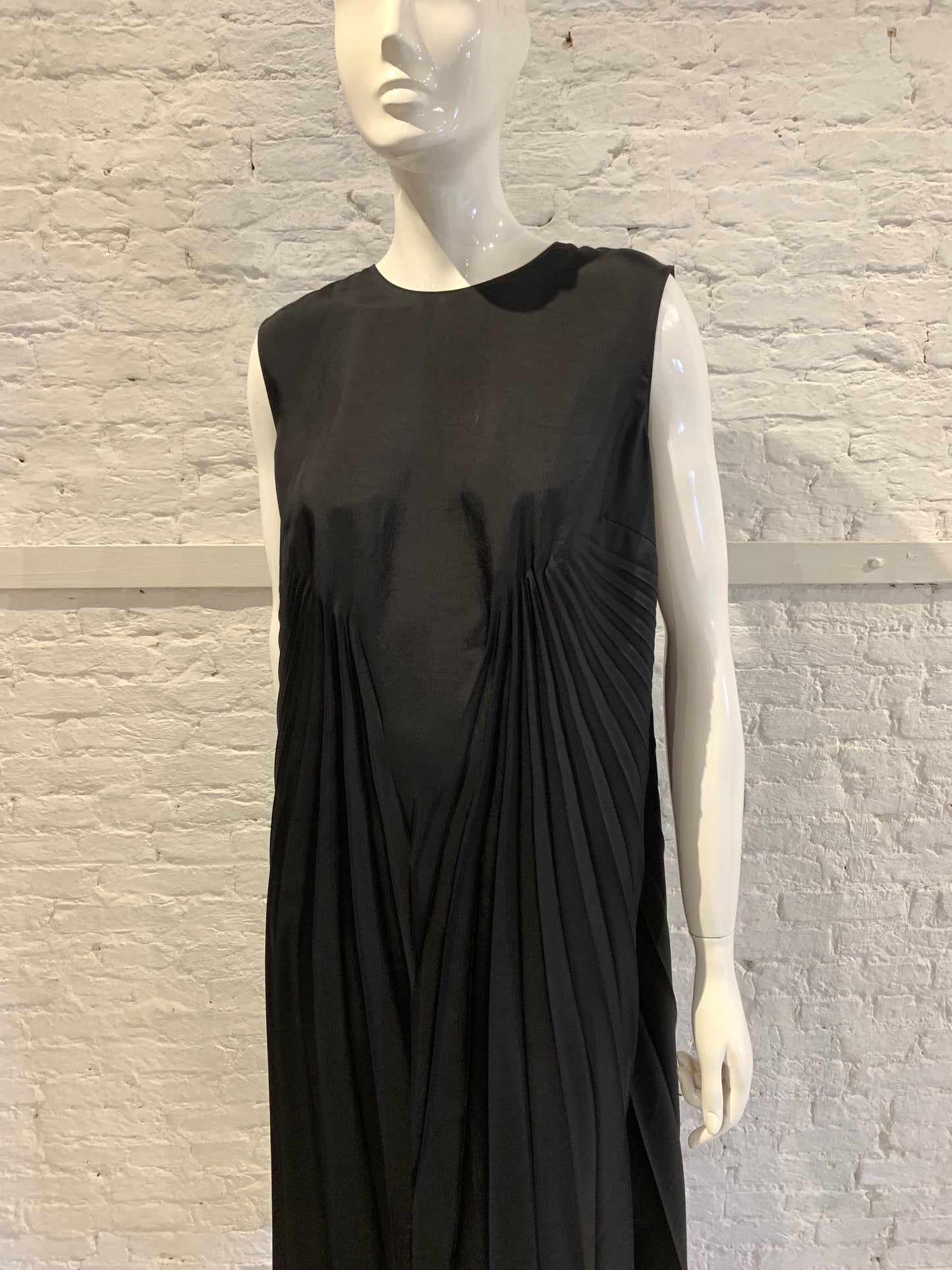 Maison Martin Margiela Black Poly Twill Shift Pleated Dress