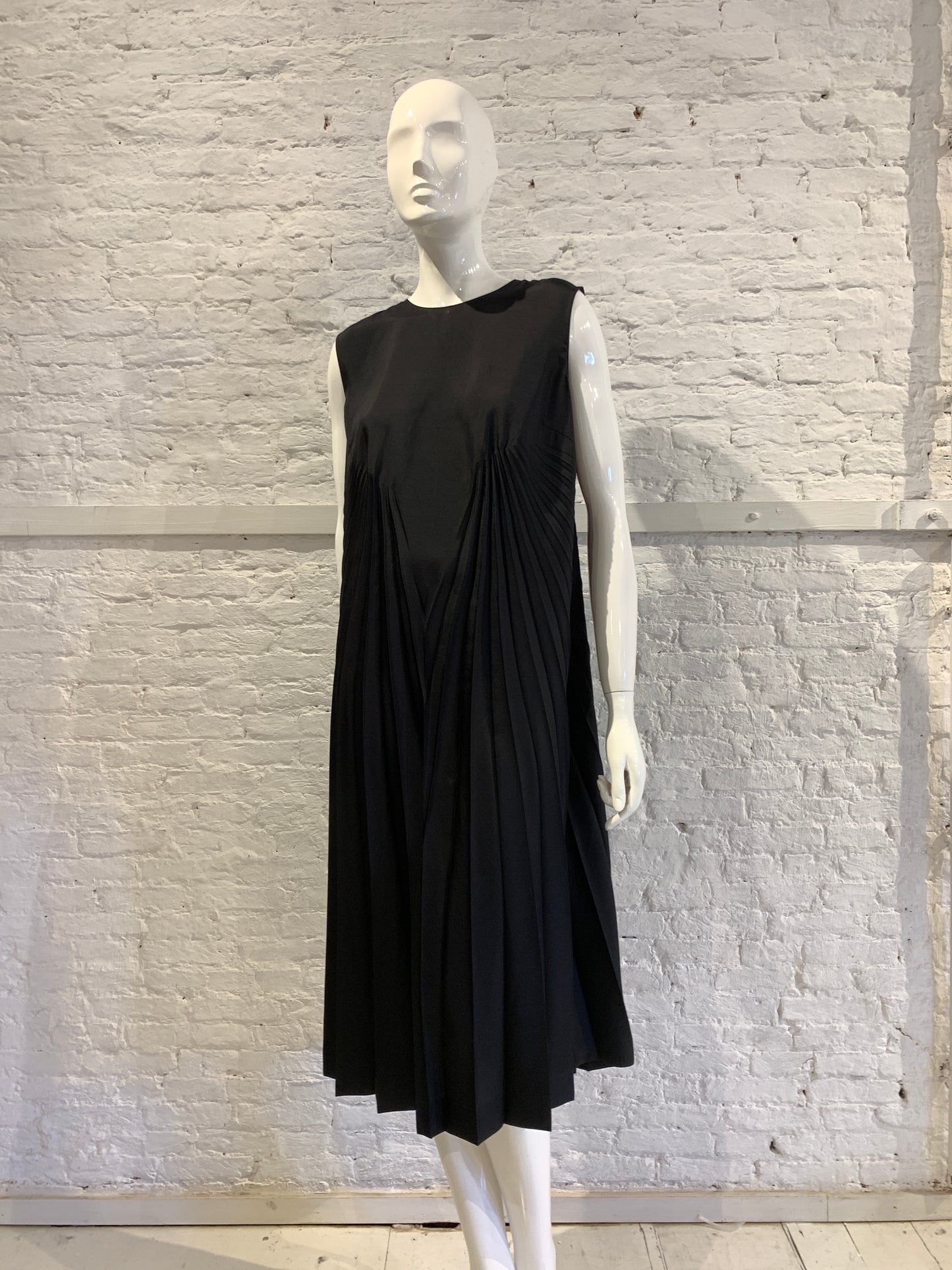 Maison Martin Margiela Black Poly Twill Shift Pleated Dress