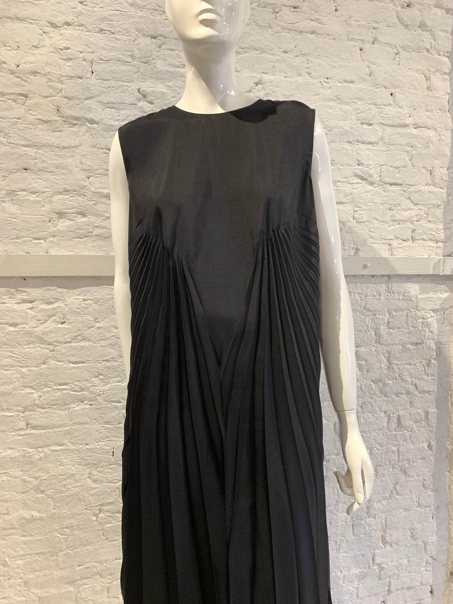 Maison Martin Margiela Black Poly Twill Shift Pleated Dress
