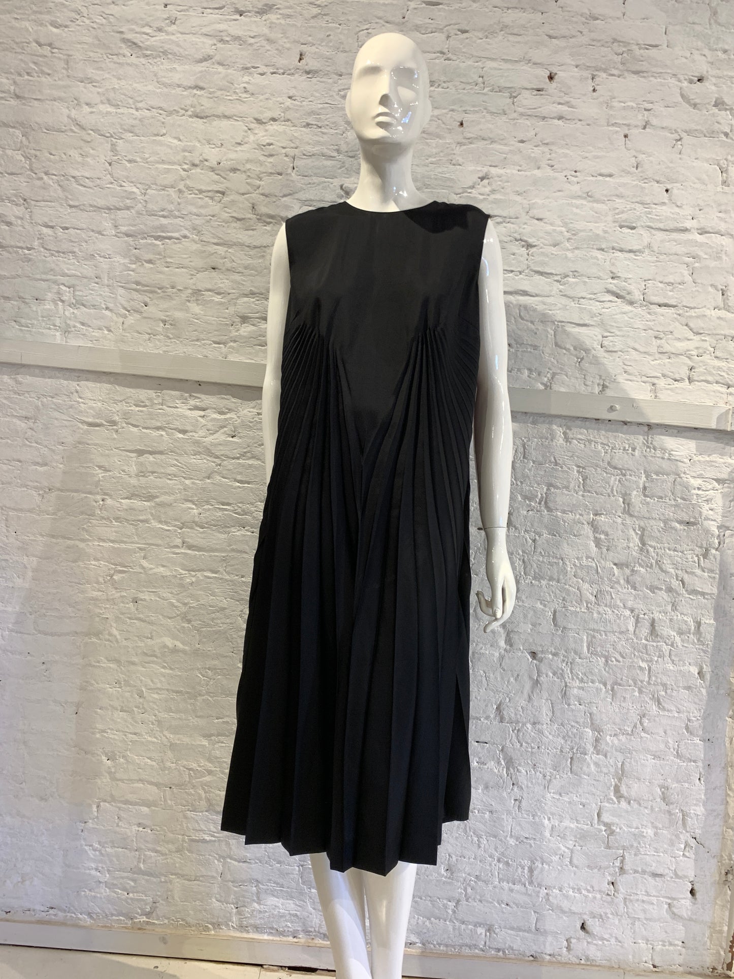 Maison Martin Margiela Black Poly Twill Shift Pleated Dress