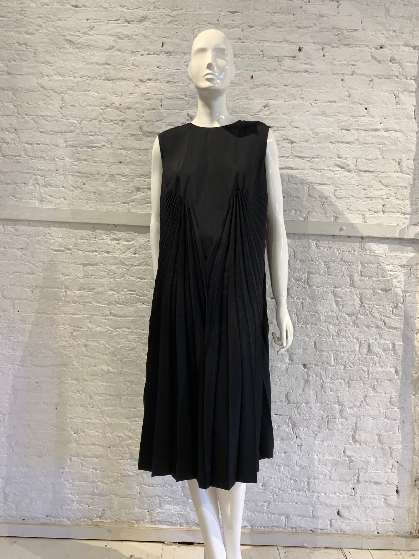 Maison Martin Margiela Black Poly Twill Shift Pleated Dress