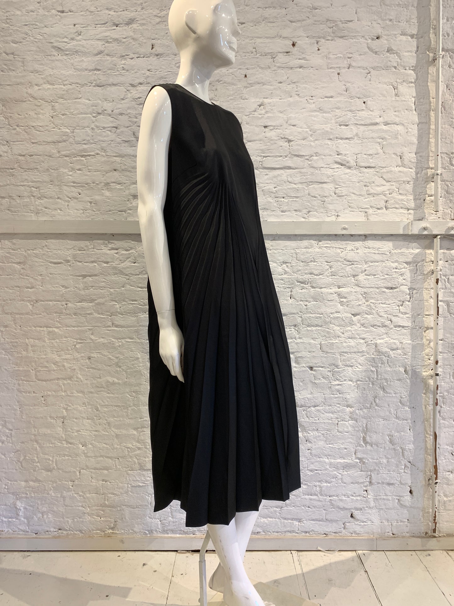 Maison Martin Margiela Black Poly Twill Shift Pleated Dress