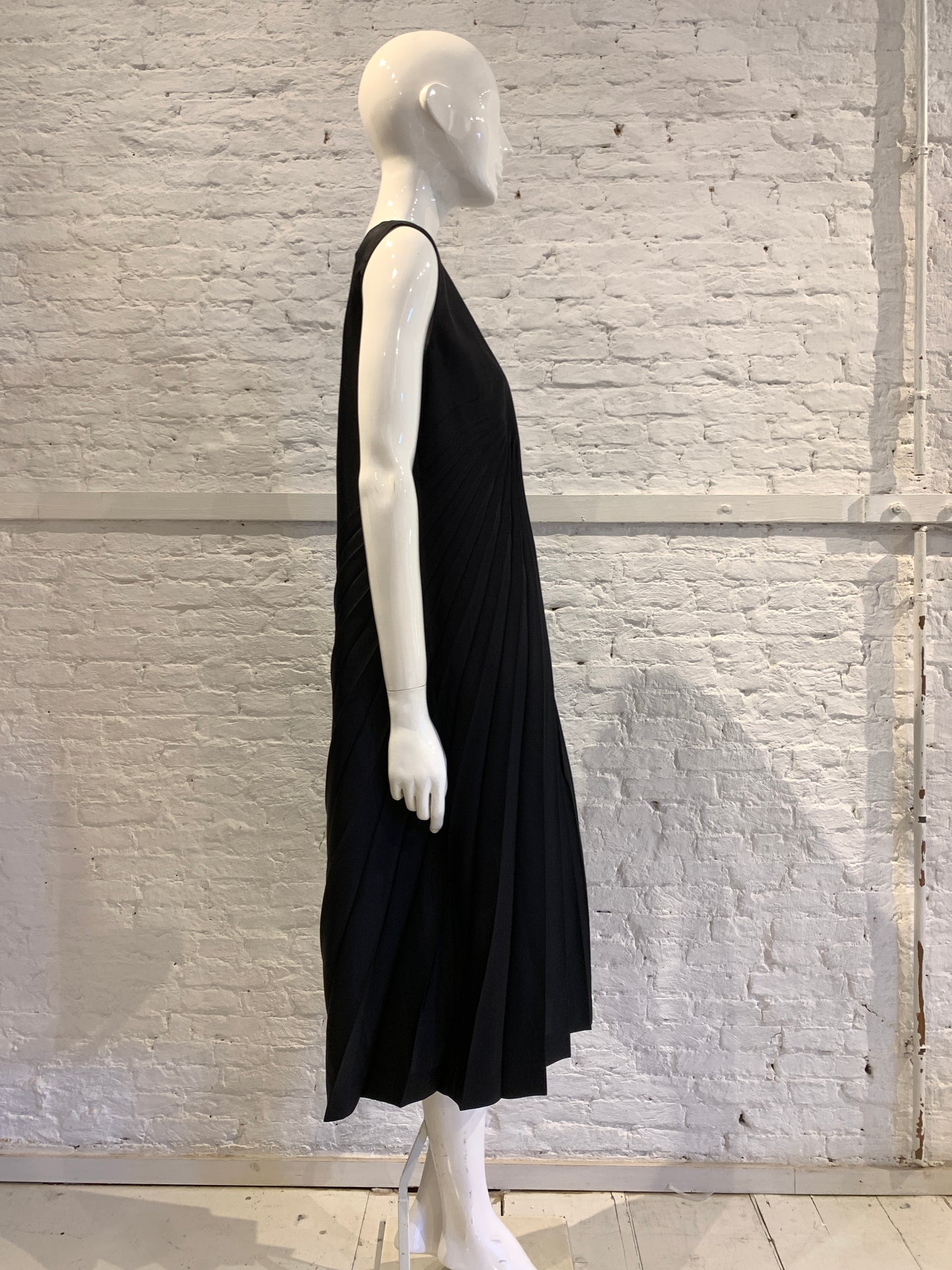 Maison Martin Margiela Black Poly Twill Shift Pleated Dress