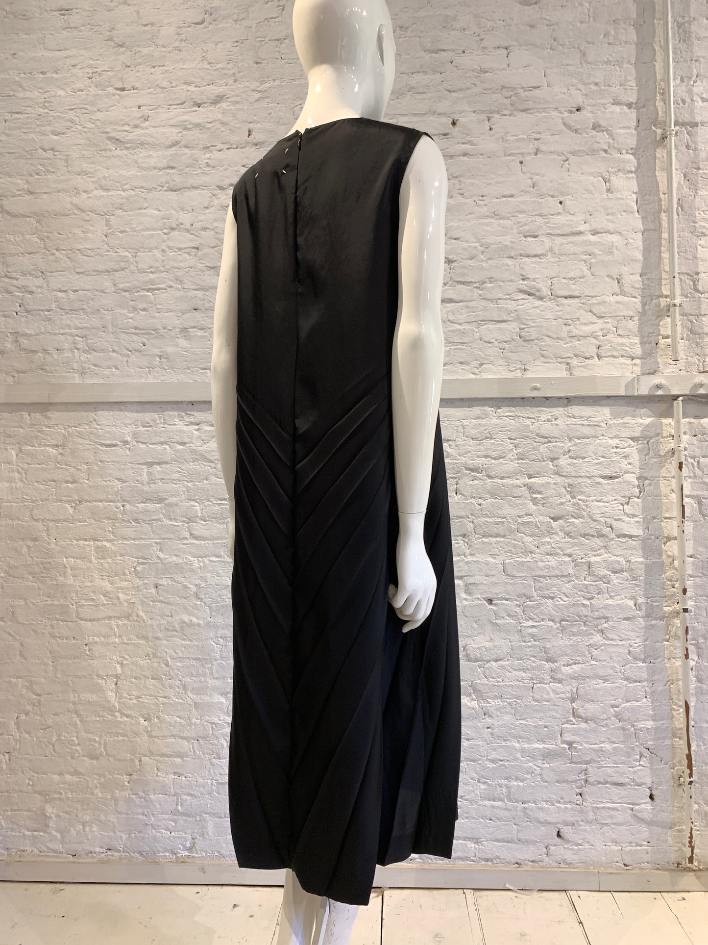 Maison Martin Margiela Black Poly Twill Shift Pleated Dress
