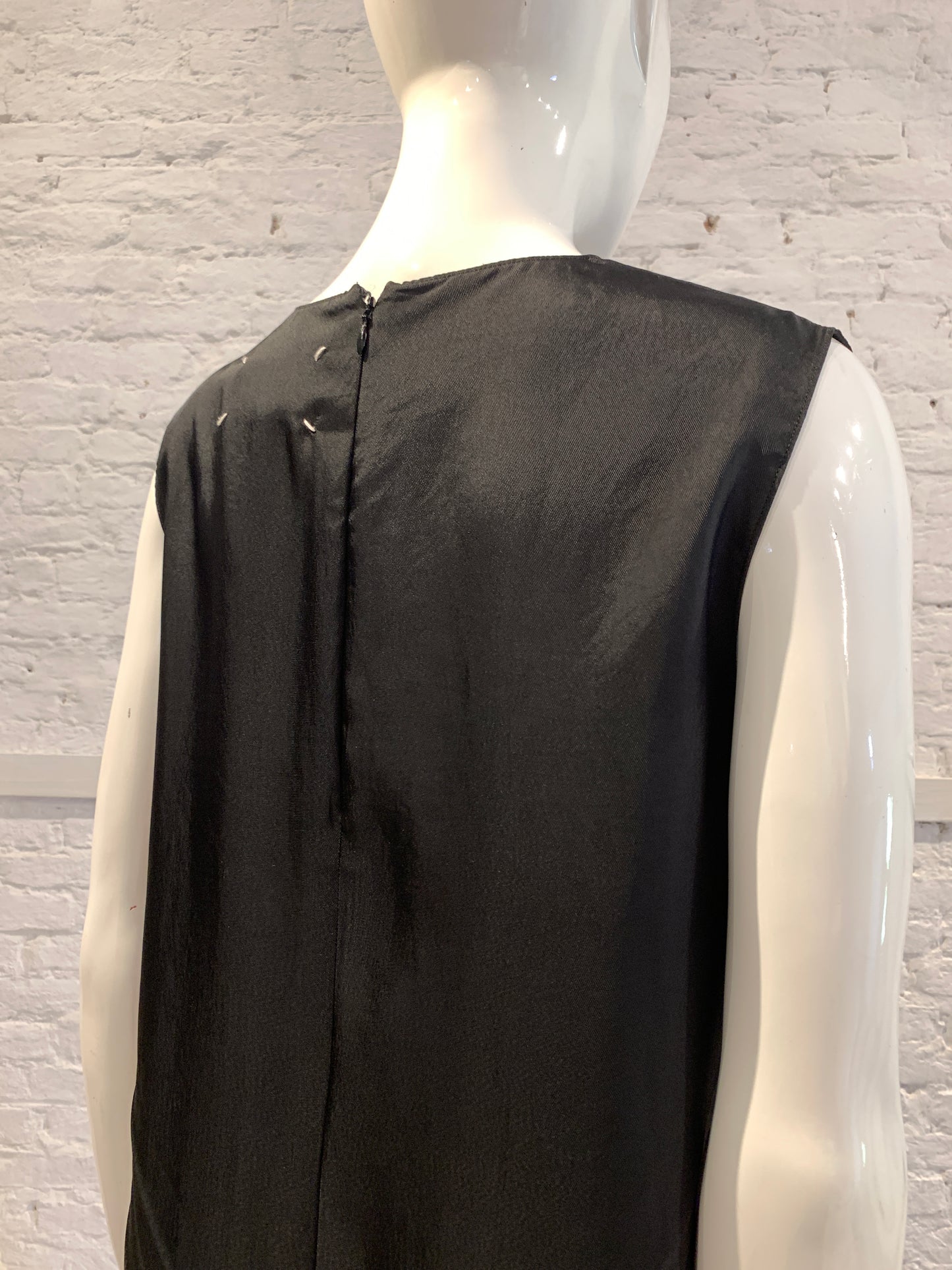Maison Martin Margiela Black Poly Twill Shift Pleated Dress