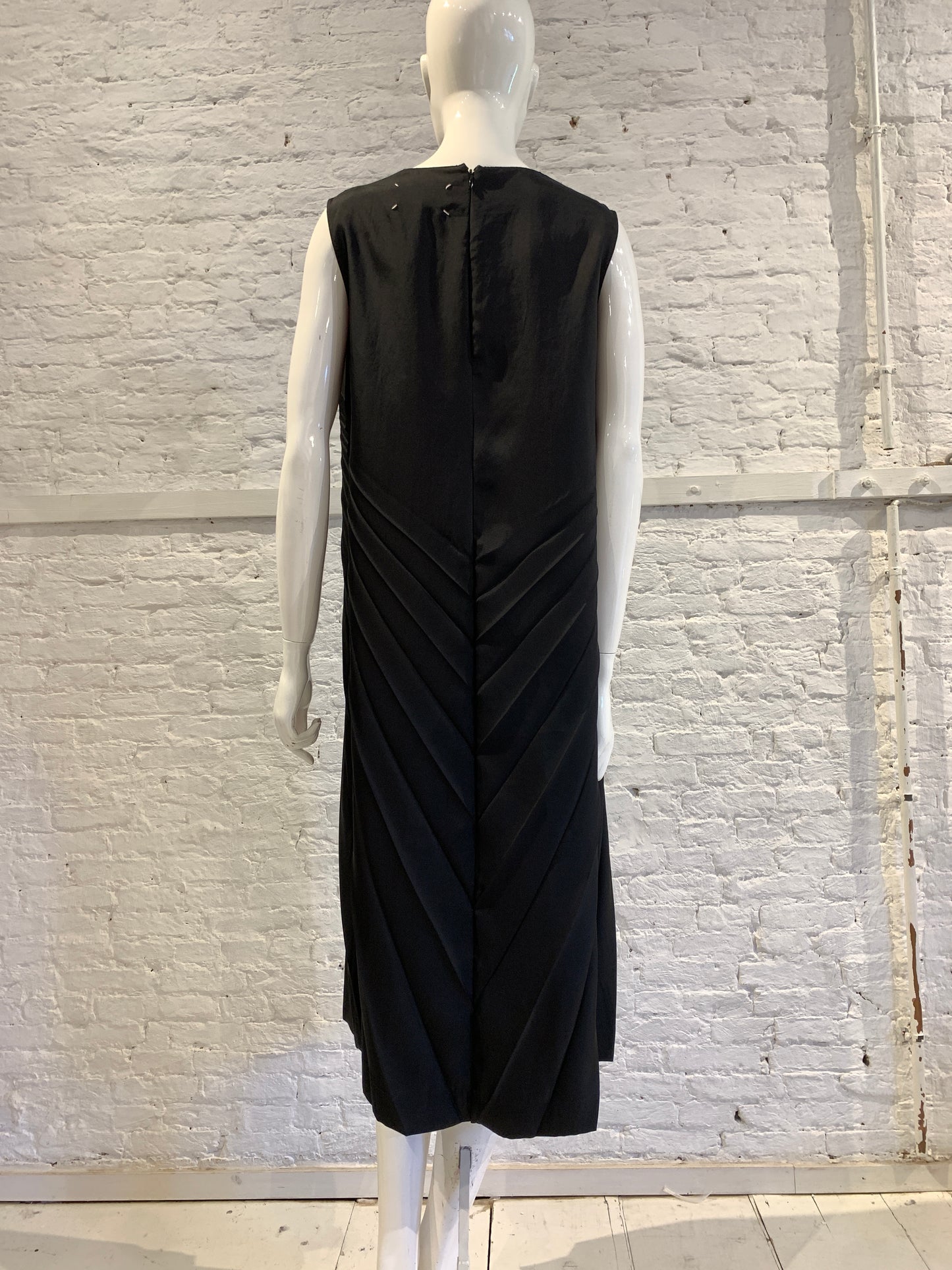 Maison Martin Margiela Black Poly Twill Shift Pleated Dress