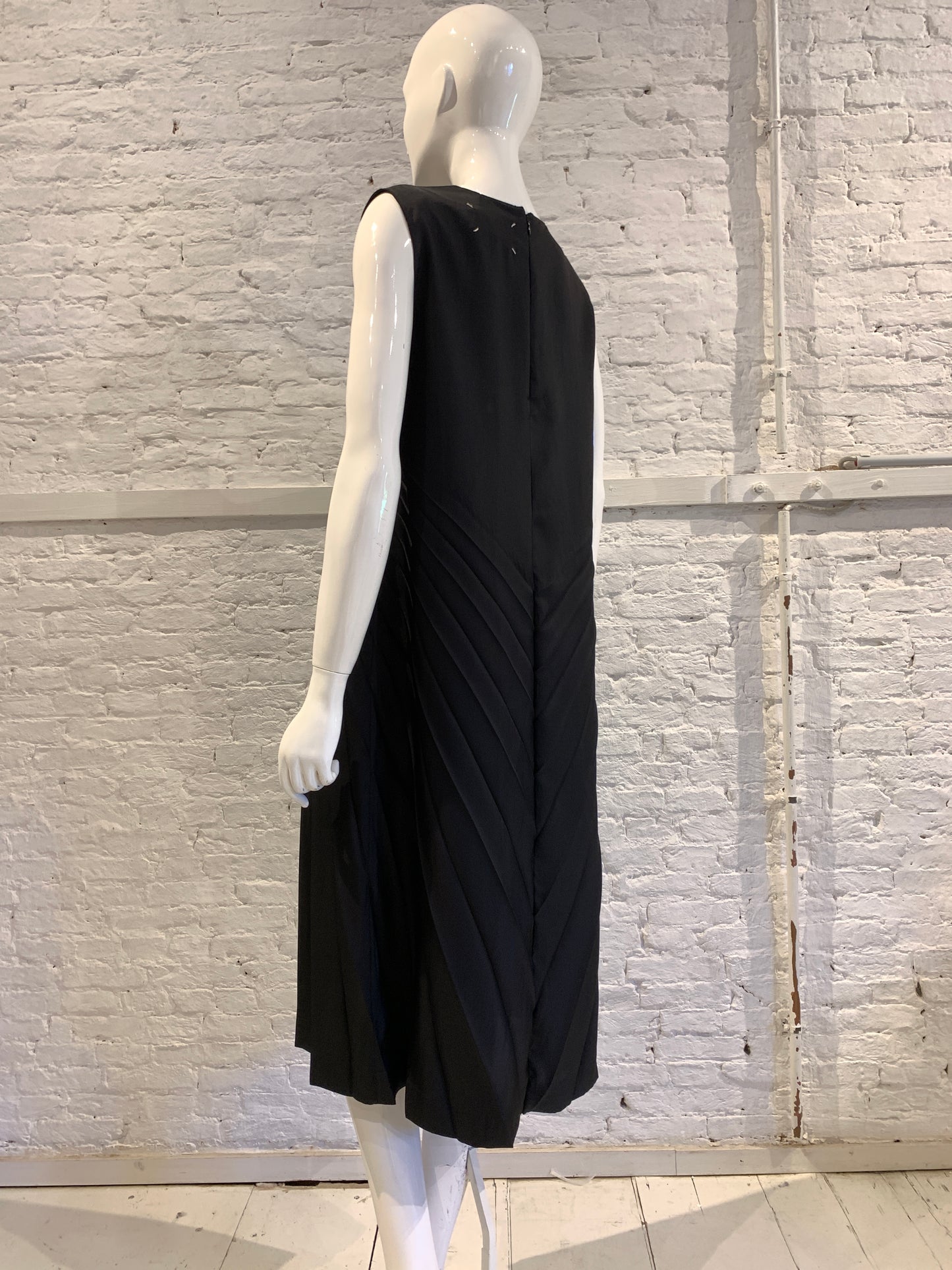 Maison Martin Margiela Black Poly Twill Shift Pleated Dress