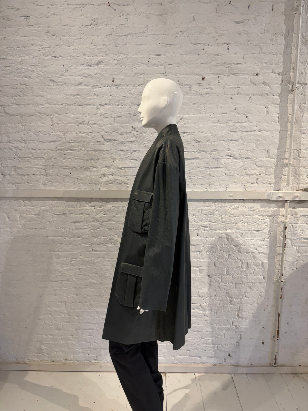 Haider Ackermann Multi-Pocket Utility Cargo Arched Collar  Leather Coat - Brand New NWT