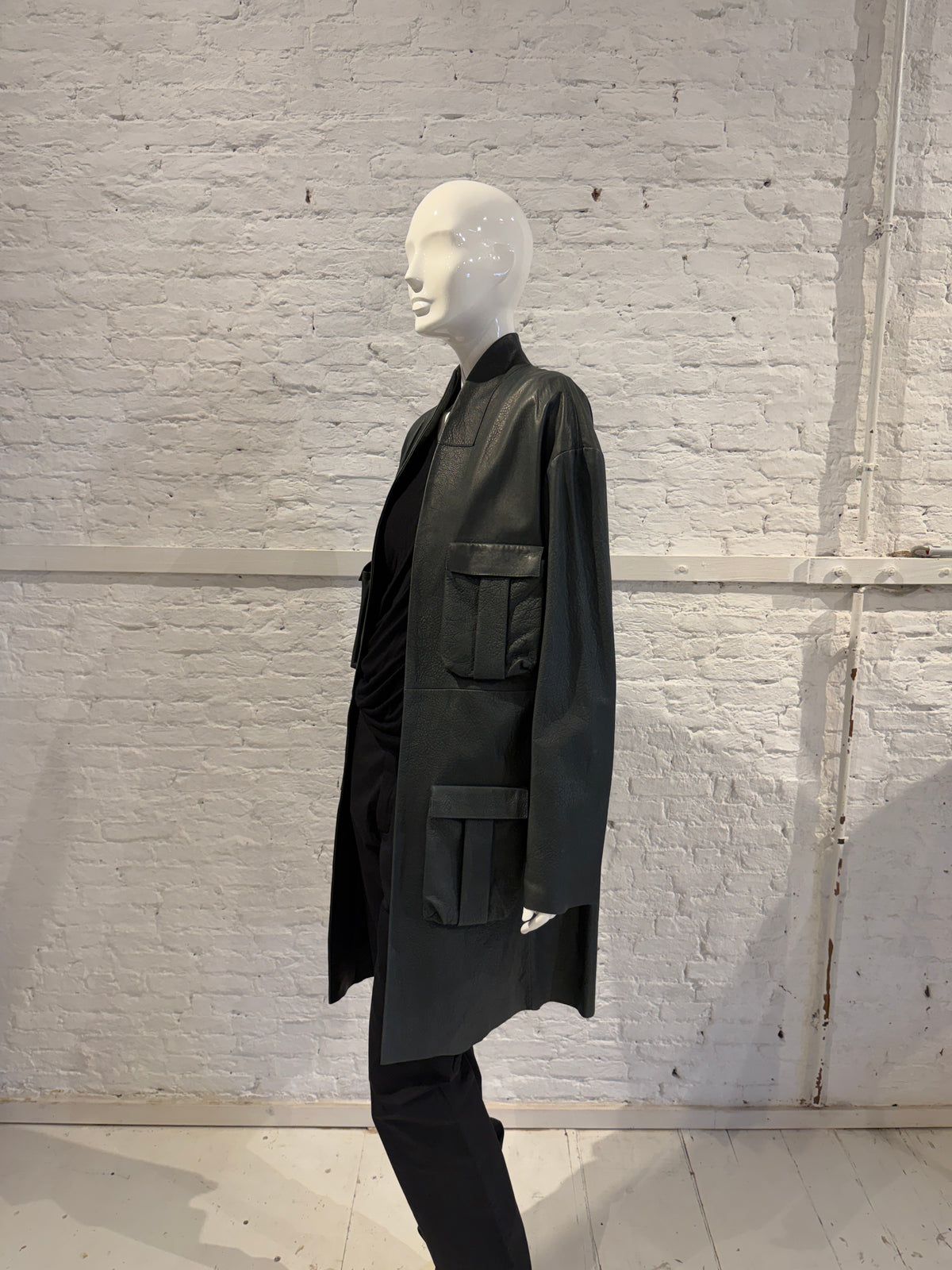 Haider Ackermann Multi-Pocket Utility Cargo Arched Collar  Leather Coat - Brand New NWT