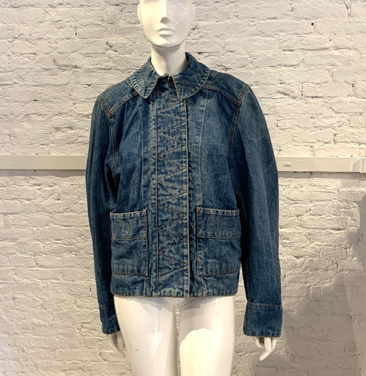Rare Vintage 1980s Katharine Hamnett Denim Cotton Oversized Military Jacket