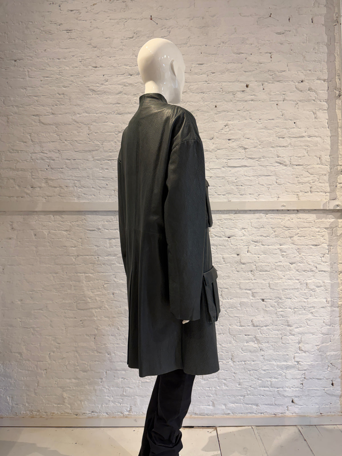 Haider Ackermann Multi-Pocket Utility Cargo Arched Collar  Leather Coat - Brand New NWT